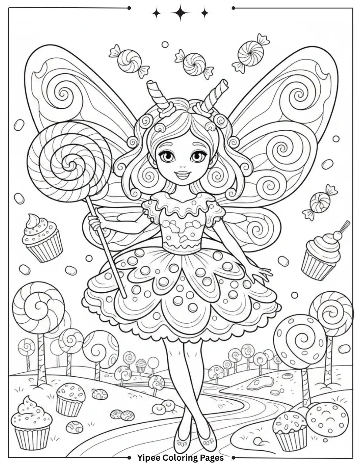 Candy Fairy Holding Lollipop Coloring Page for Kids