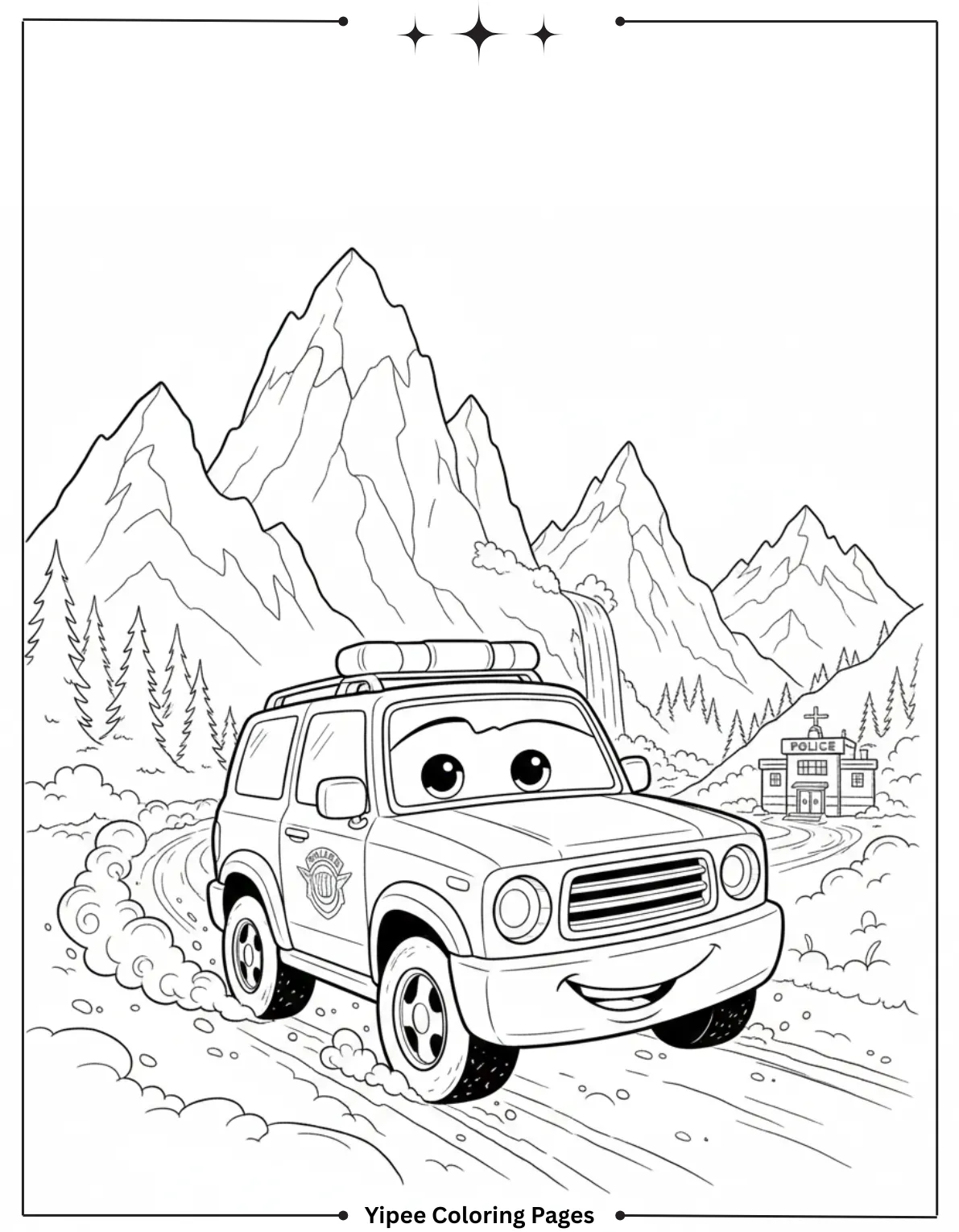 Cartoon Police Vehicle Adventure In The Mountains