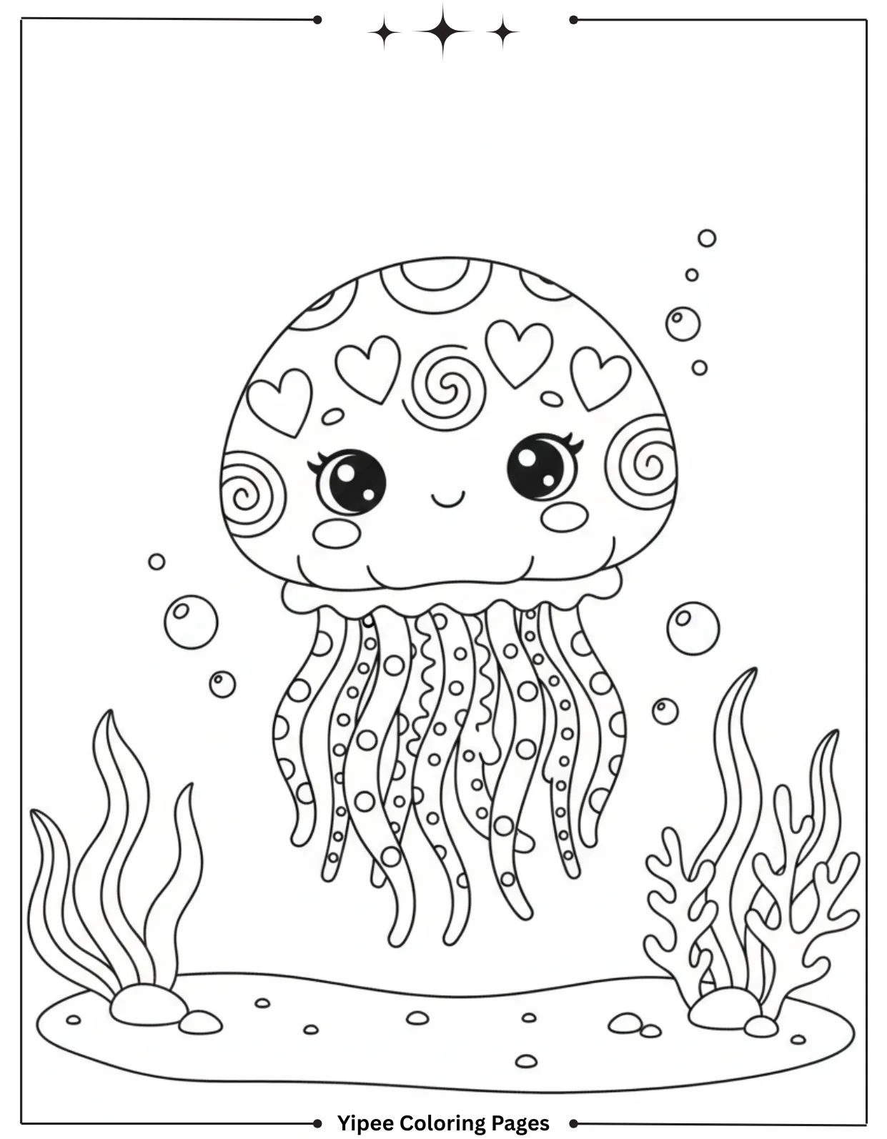 Sea Creatures Coloring Pages – Easy Ocean Designs Cute Jellyfish Coloring Page for Kids