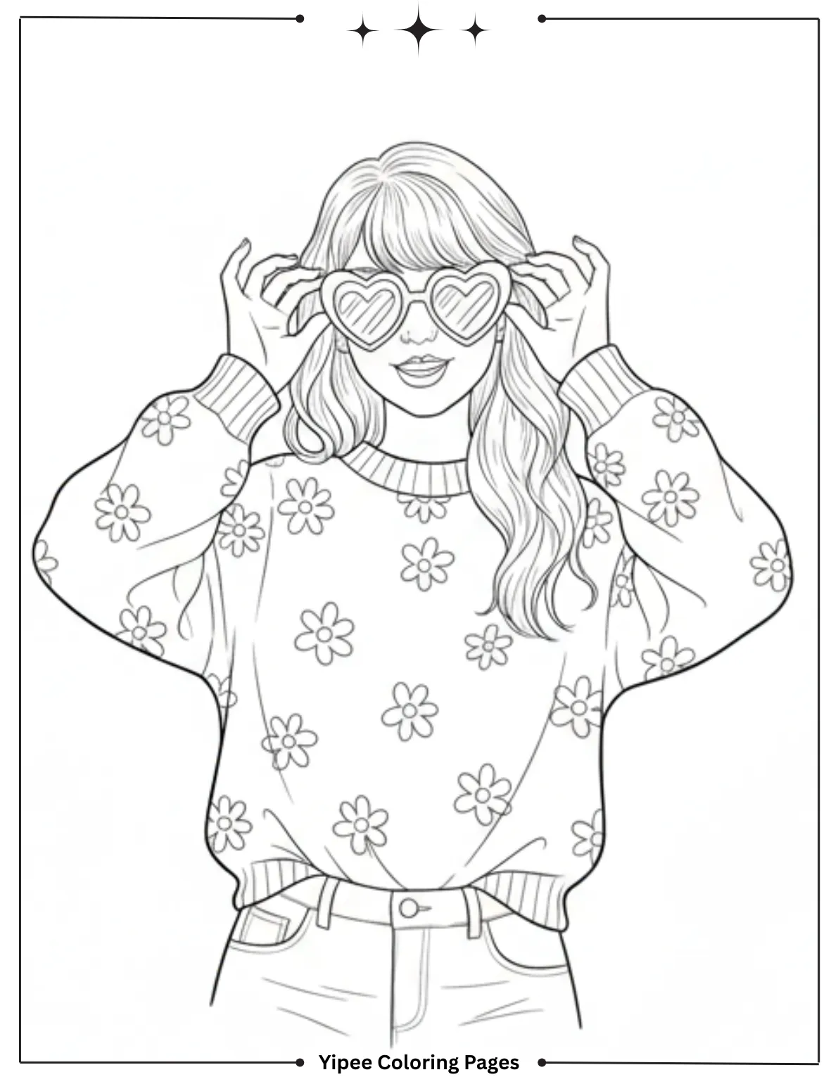 Taylor Swift Coloring Pages Fan Art Fun Cute Taylor Swift With Love Heart Sunglasses Coloring Page