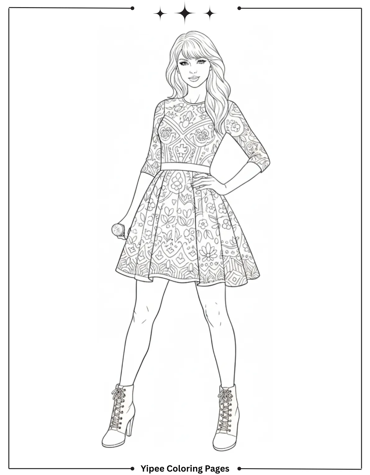 Taylor Swift Coloring Pages Fan Art Fun Easy Taylor Swift Performing In A Cute Outfit Coloring Page
