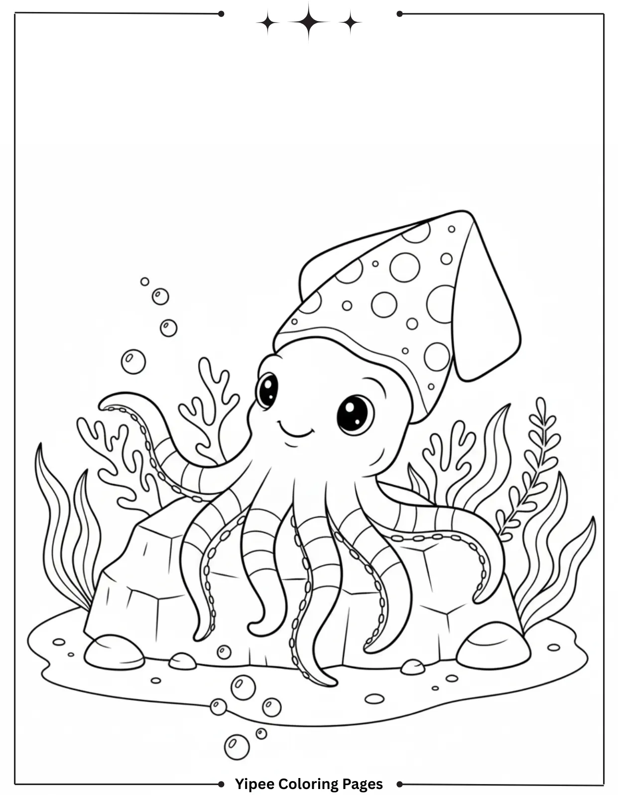 Sea Creatures Coloring Pages – Easy Ocean Designs Easy to Color Giant Squid Coloring Page