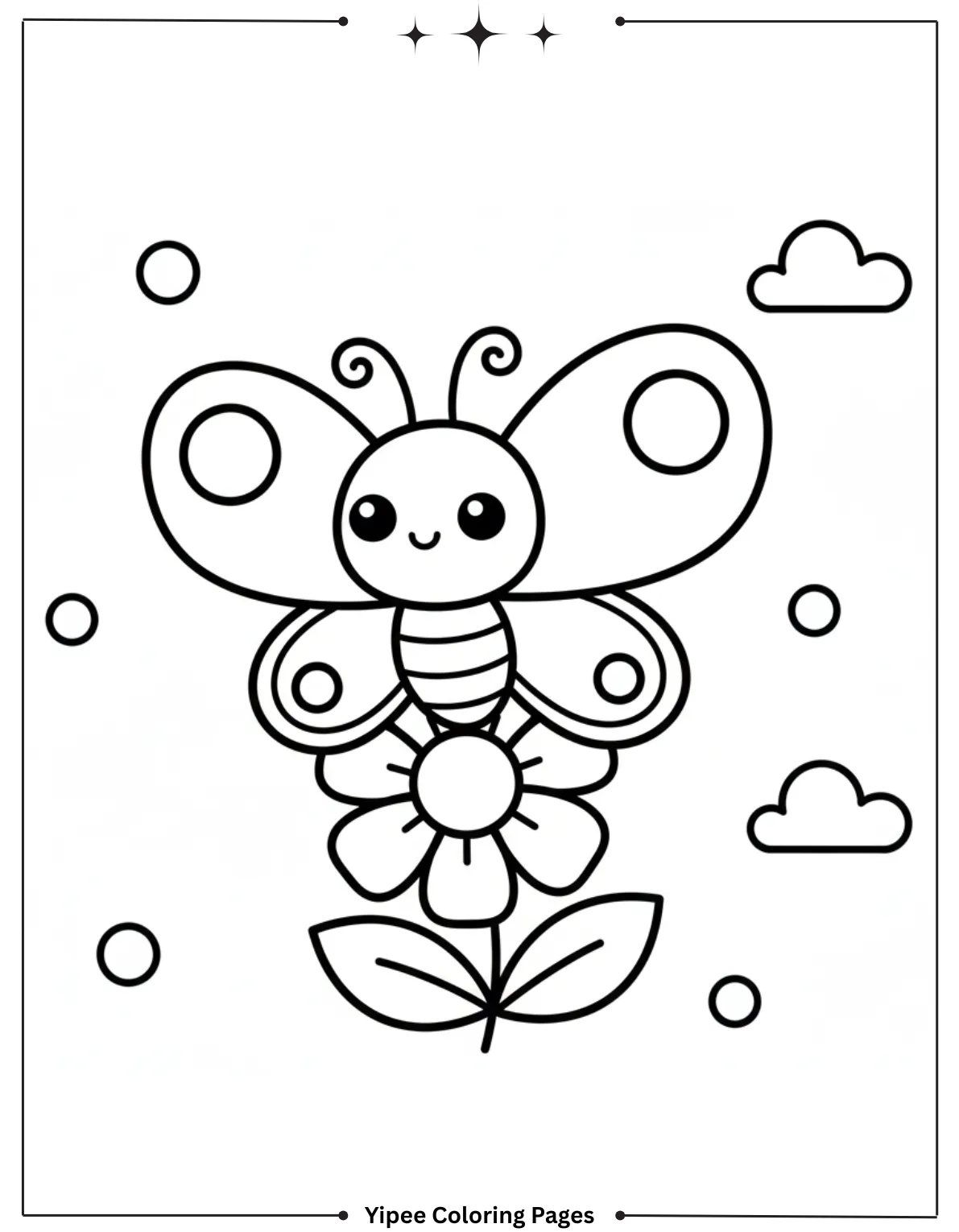 Butterfly Coloring Pages for Kids: Create Your Own Rainbow Wings! Easy to Color Kawaii Butterfly Coloring Page for Preschoolers