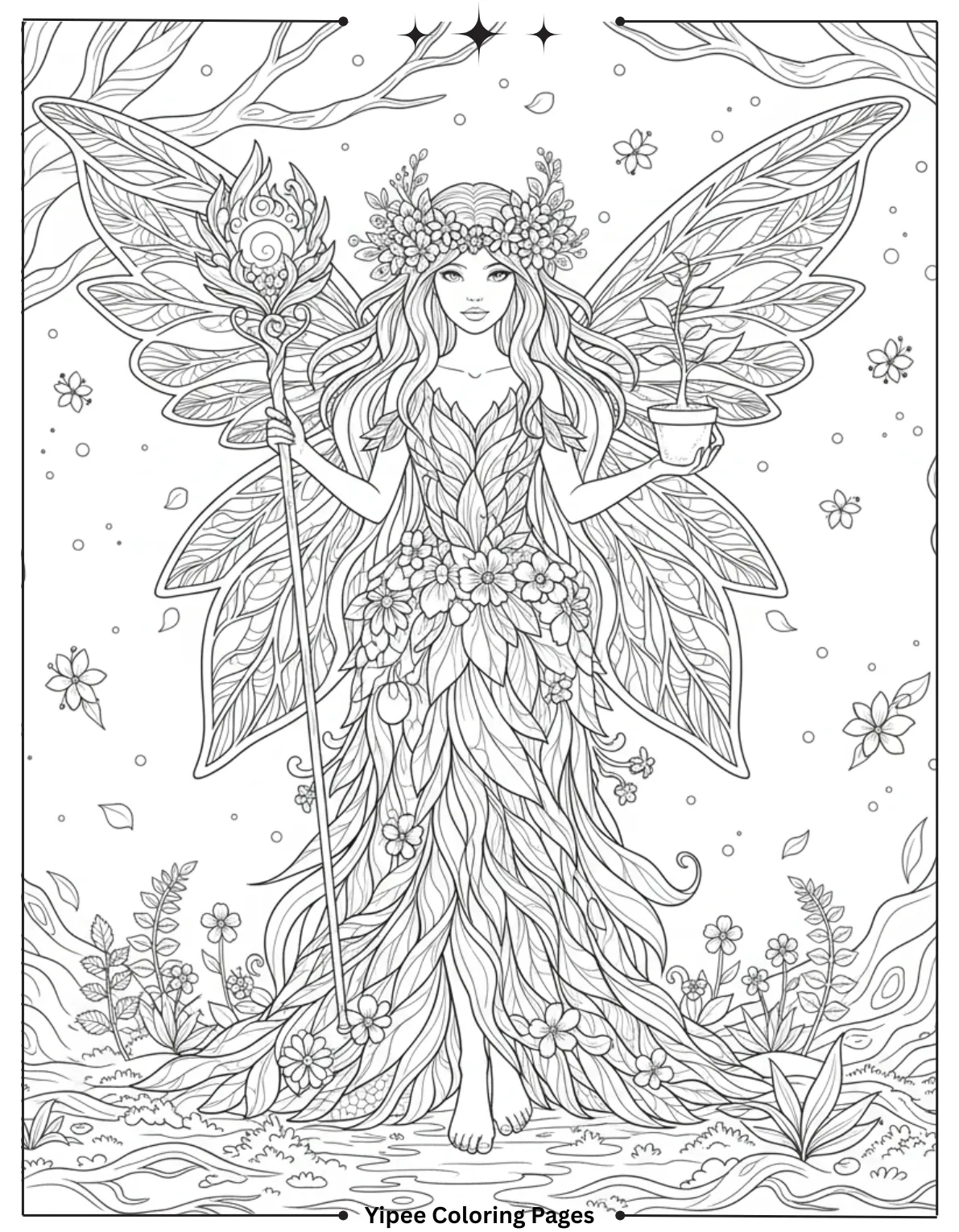 Forest Flower Fairy Coloring Page