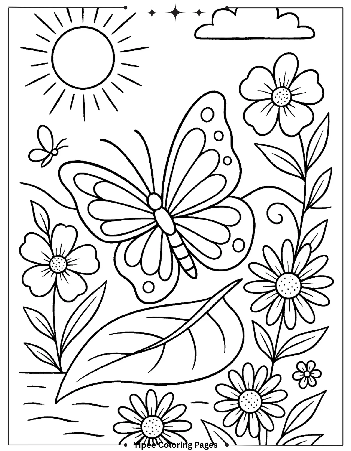 Butterfly Coloring Pages for Kids: Create Your Own Rainbow Wings! Nature Themed Butterfly Coloring Page with Flowers