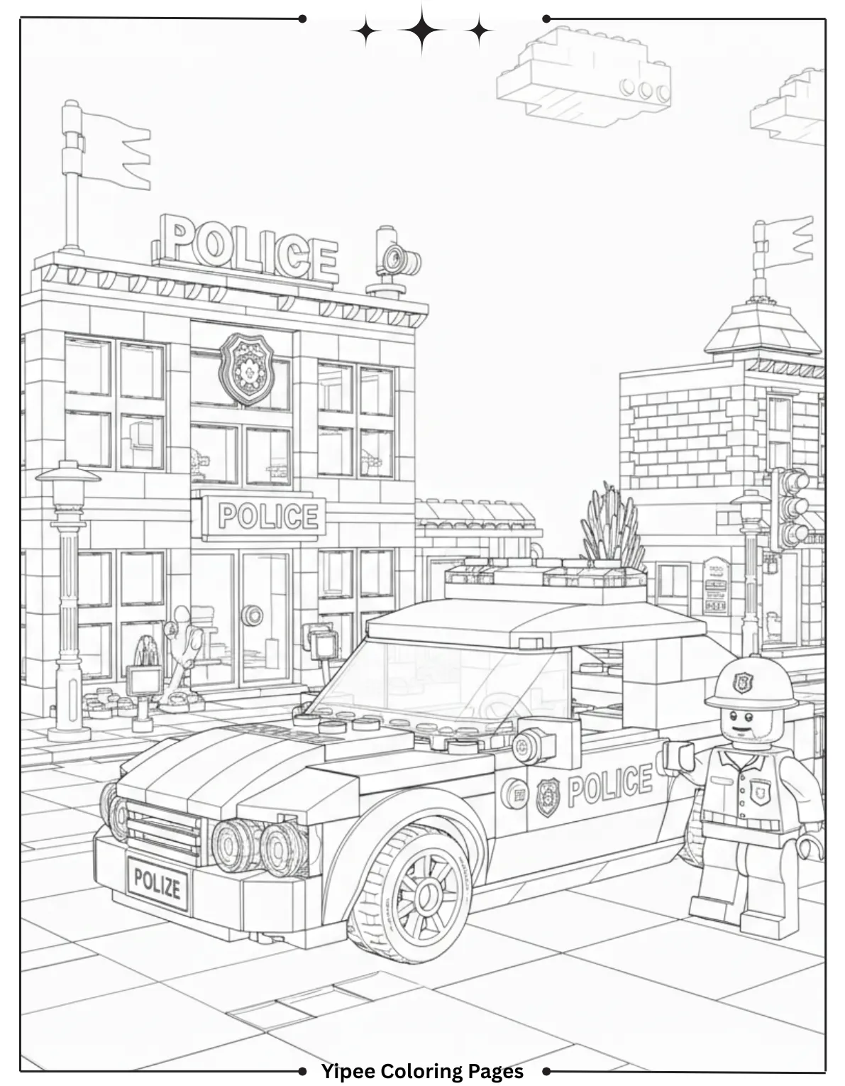 Realistic LEGO Style Police Car In City Scene