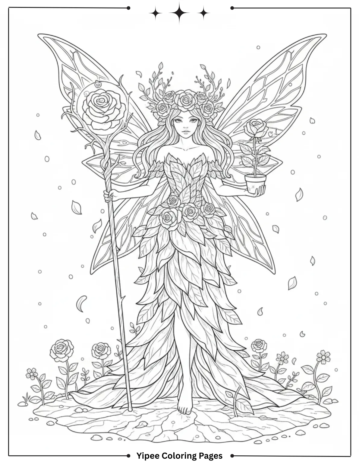 Rose Flower Fairy Coloring Page