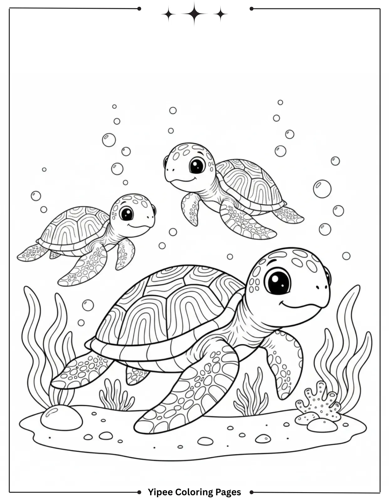 Sea Creatures Coloring Pages – Easy Ocean Designs Sea Turtles Swimming Underwater Coloring Page