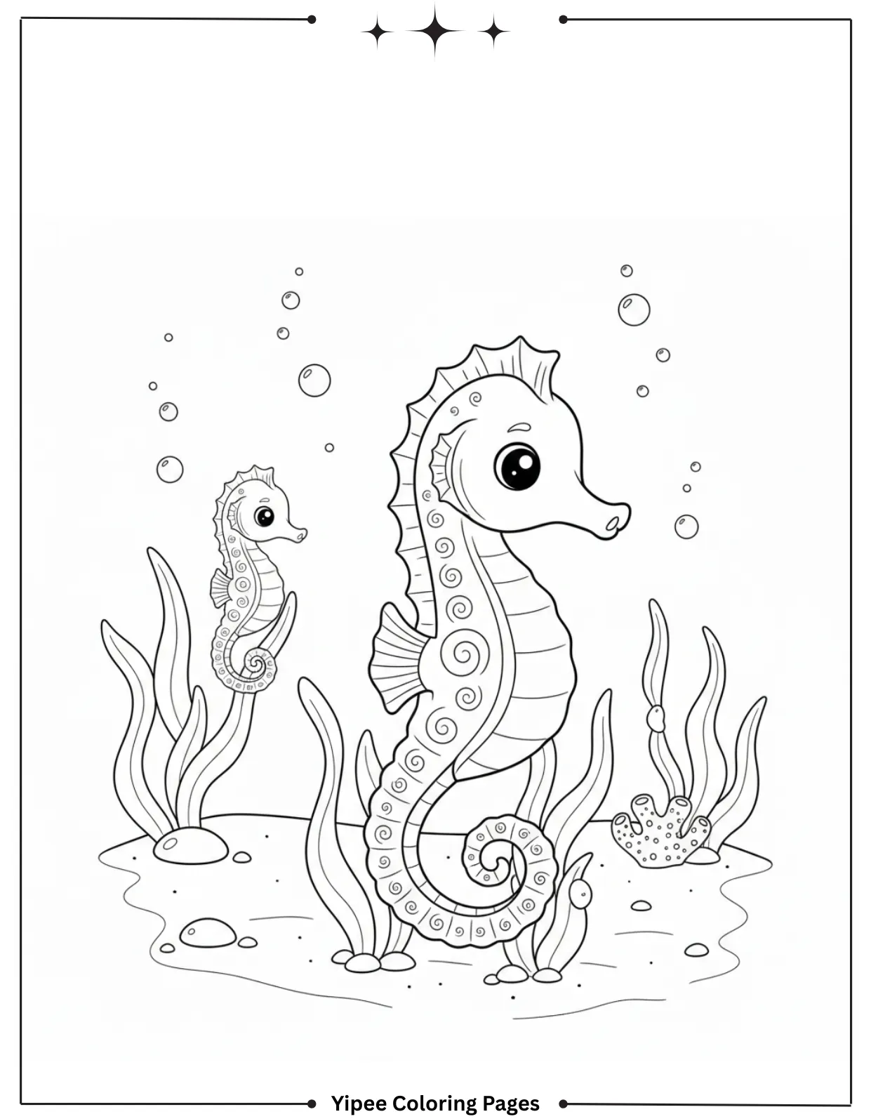 Sea Creatures Coloring Pages – Easy Ocean Designs Seahorses Coloring Page