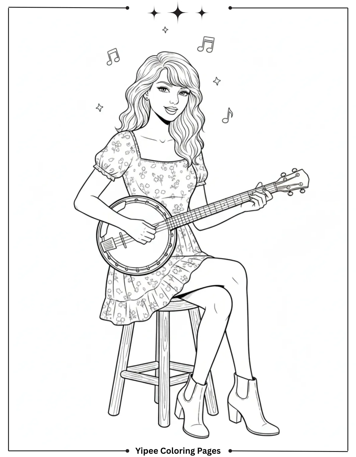 Taylor Swift Coloring Pages Fan Art Fun Taylor Swift In A Cute Dress Playing The Banjo