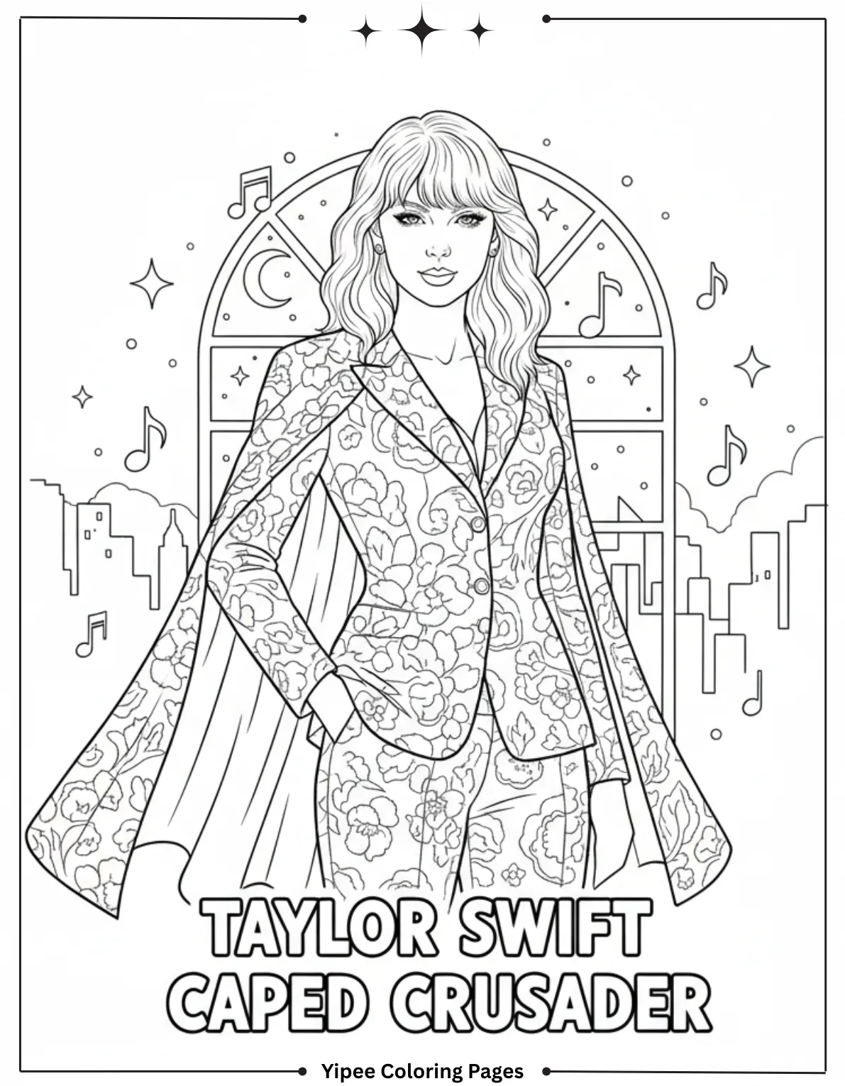 Taylor Swift Coloring Pages Fan Art Fun Taylor Swift In A Suit And Cape Coloring Page For Kids