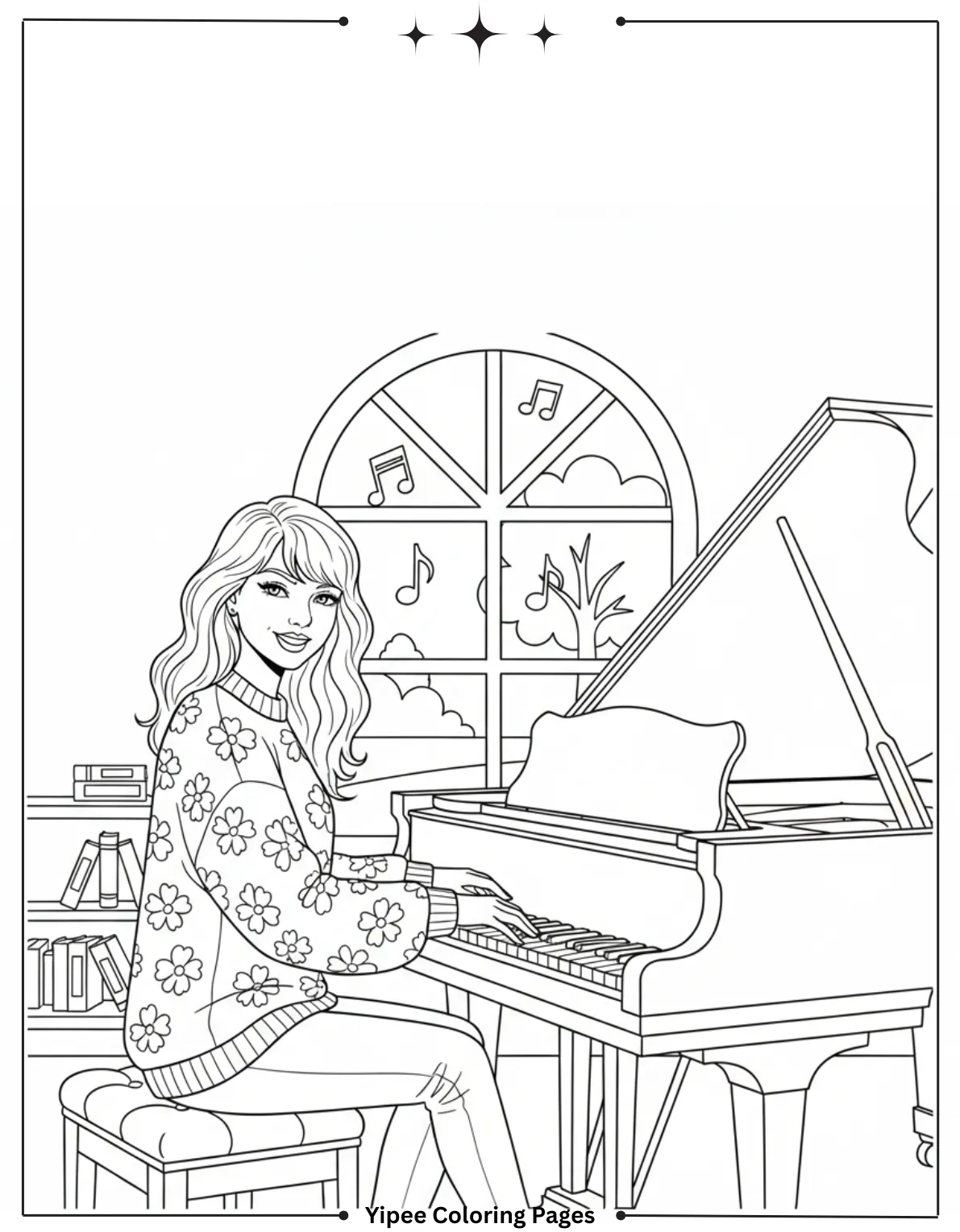 Taylor Swift Coloring Pages Fan Art Fun Taylor Swift Sitting In Front Of A Piano Coloring Page For Kids