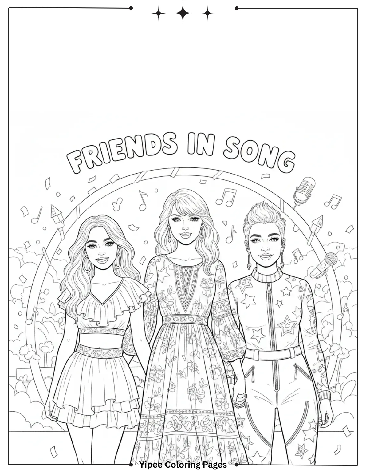Taylor Swift Coloring Pages Fan Art Fun Taylor Swift With Camilla Cabello And Halsey Coloring sheet