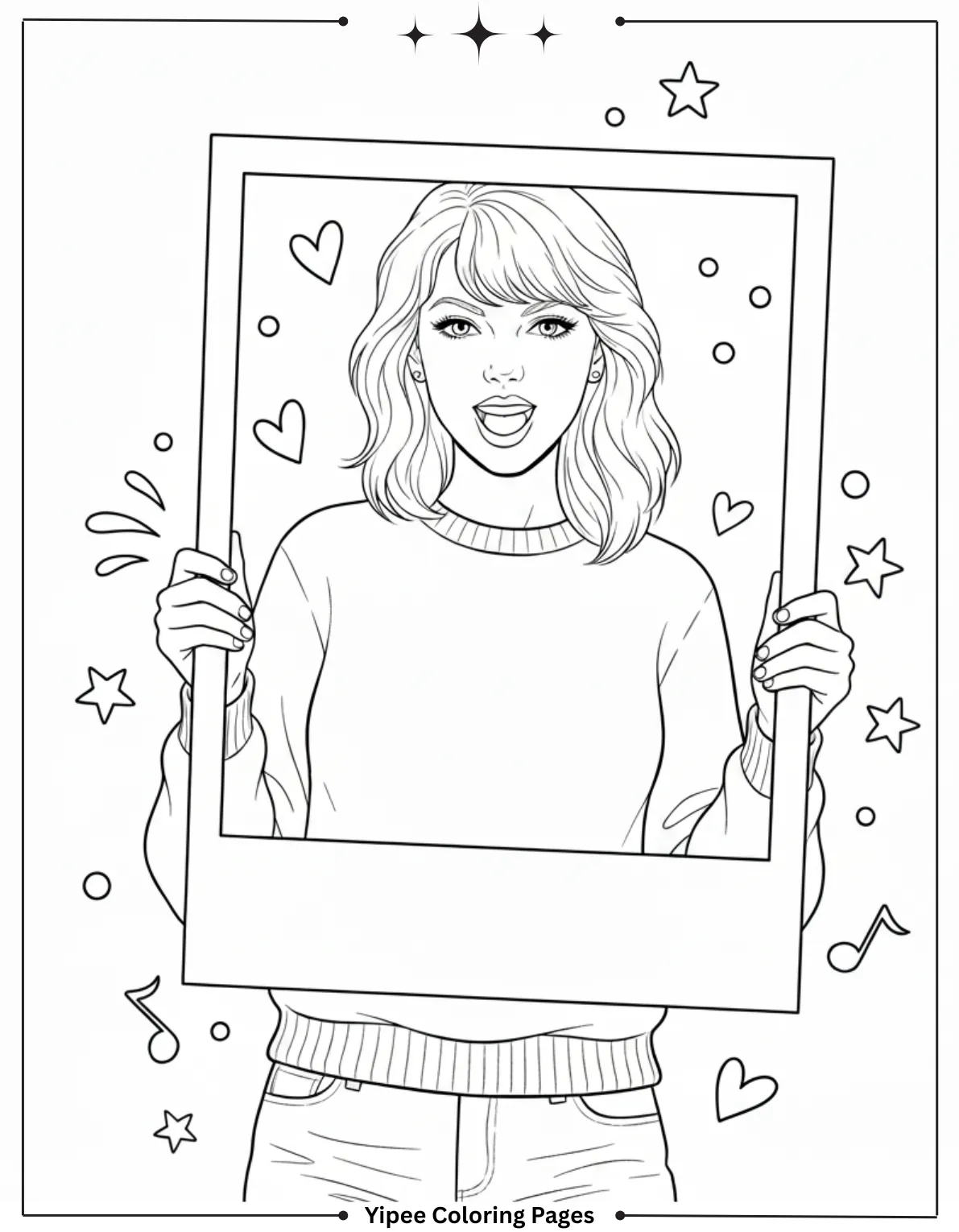Taylor Swift Coloring Pages Fan Art Fun Taylor Swift holding a Polaroid photo frame ready to customize