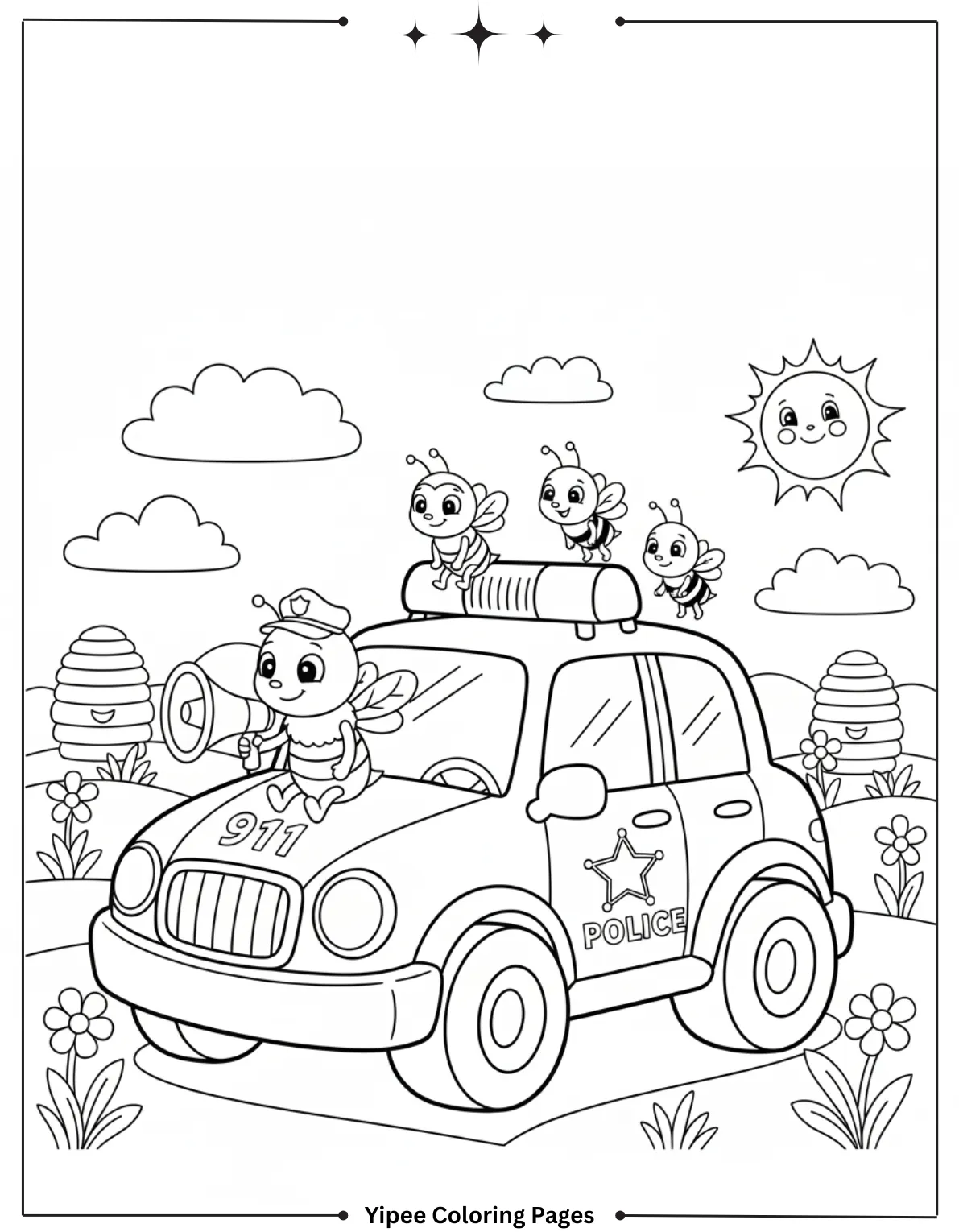 Cartoon With Police Car Coloring Page
