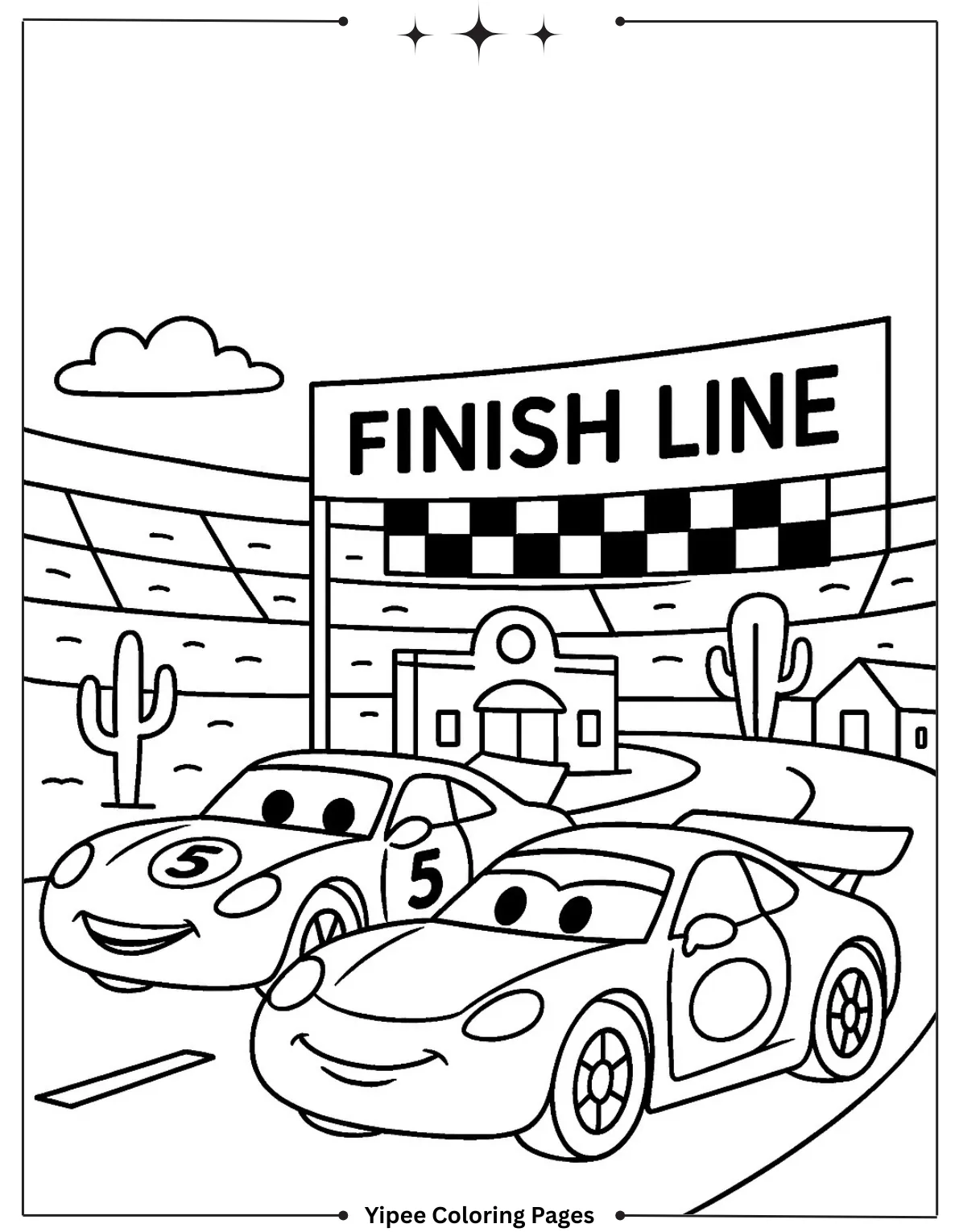 McQueen Racing At The Finishing line Coloring Sheet