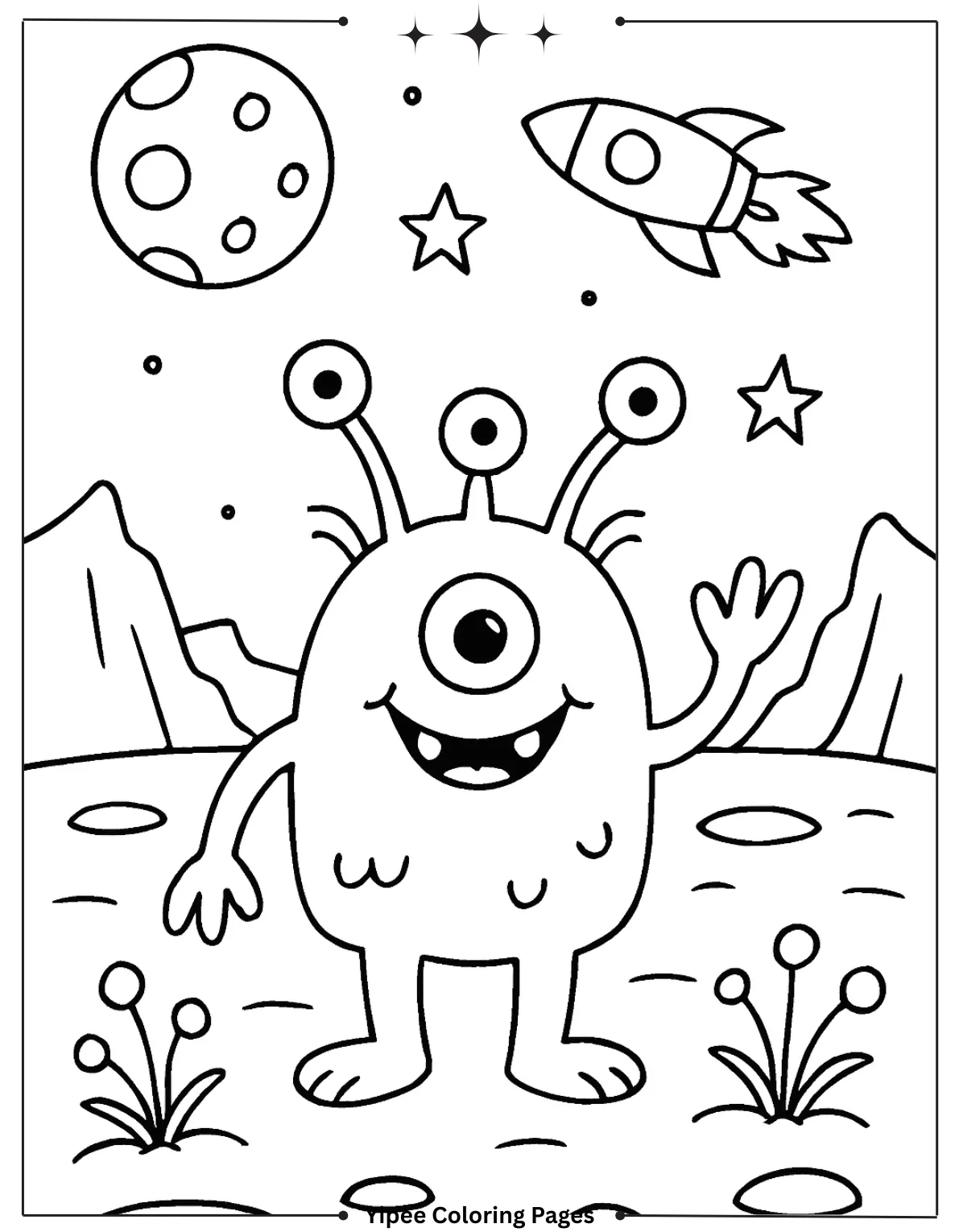 Alien Coloring Pages – Fun UFOs, Cute Cats, and Silly Space Friends Alien Monster Floating in Space for Kids to Color
