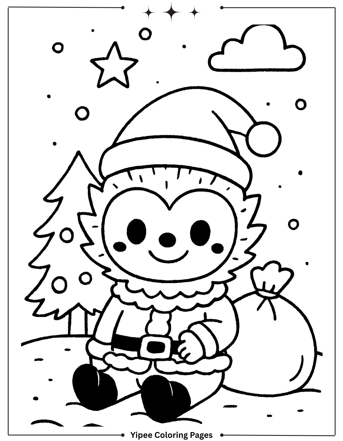 Get Ready for Monster Fun with a Labubu Coloring Pages! Christmas Labubu Holding A Present Beside A Fireplace
