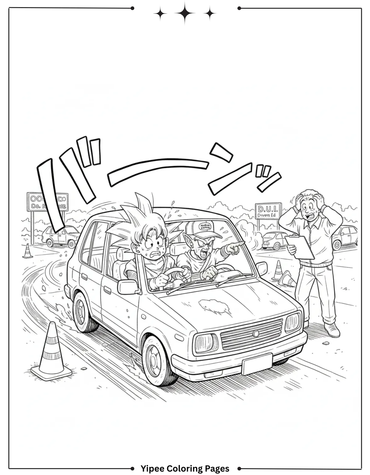 Coloring Page Of Goku And Piccolo Learn To Drive