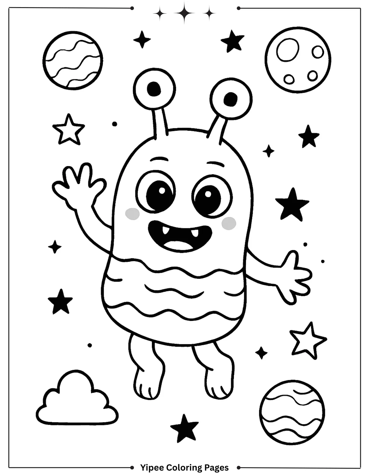 Alien Coloring Pages – Fun UFOs, Cute Cats, and Silly Space Friends Cute Alien Tourists on Earth Coloring Page
