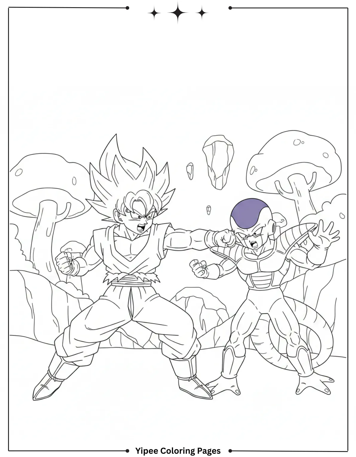 Goku Defeats Frieza on Namek Coloring Sheet For Preschoolers