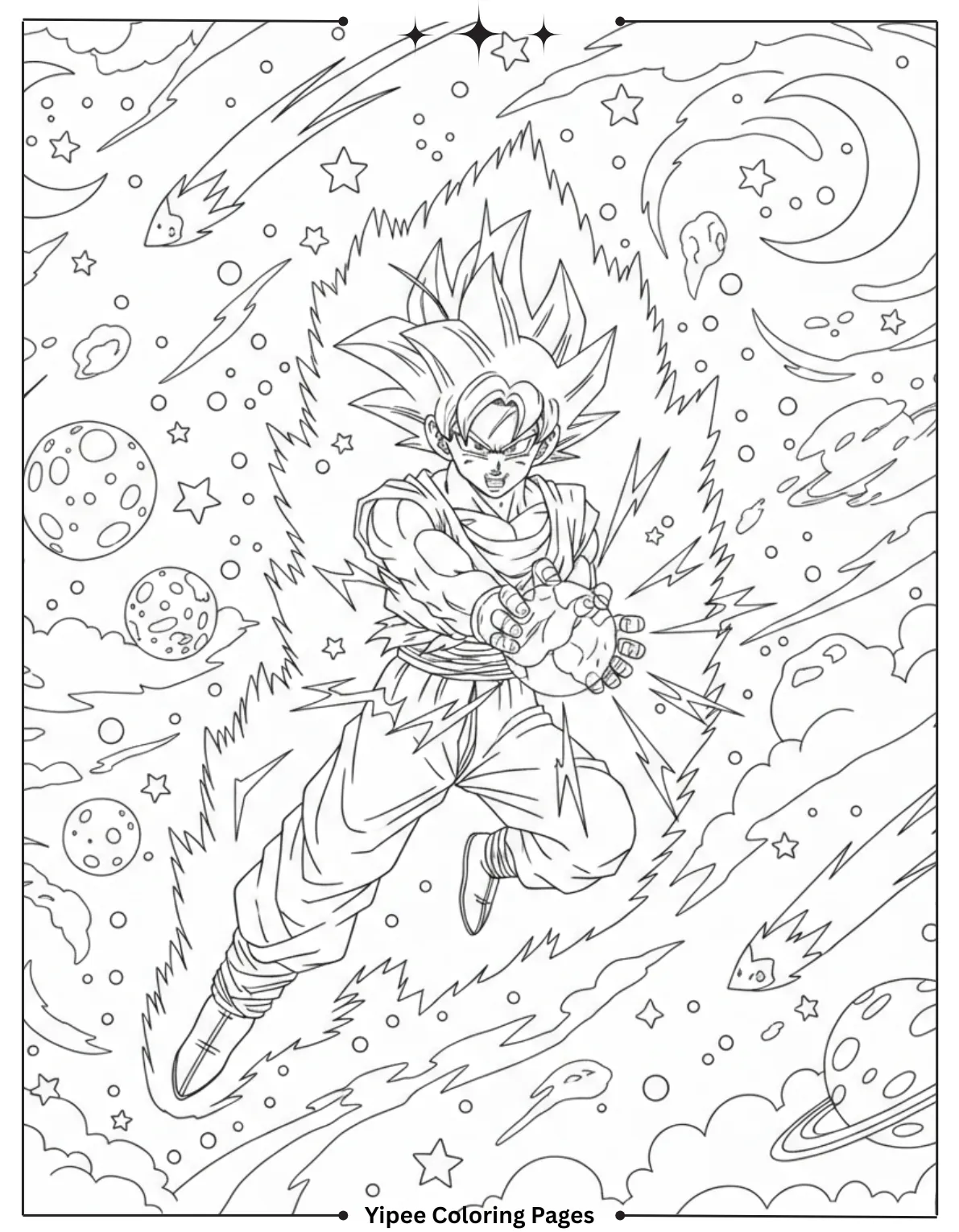 Goku in a starry Sky Coloring Page