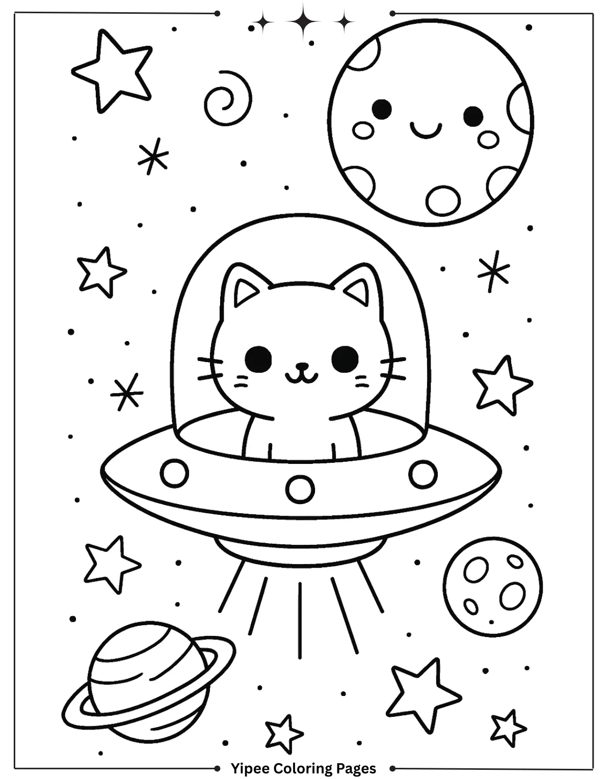 Alien Coloring Pages – Fun UFOs, Cute Cats, and Silly Space Friends Kawaii UFO Alien Cat and Planets in Space Coloring Sheet