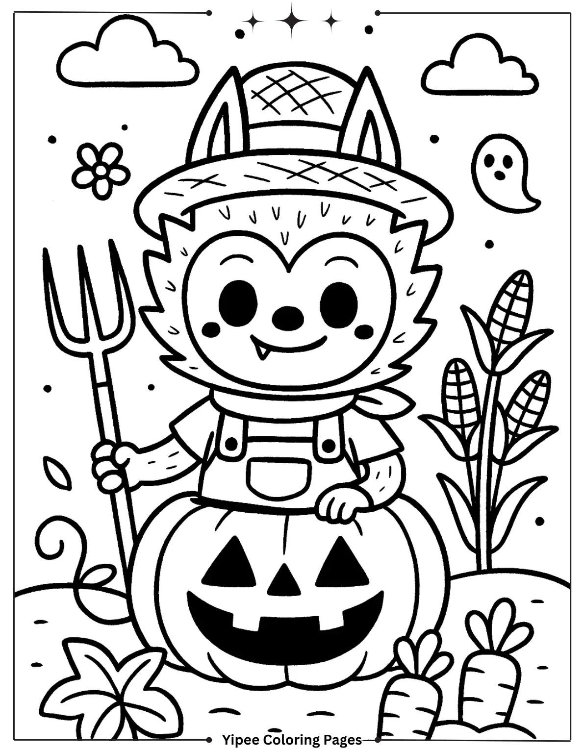 Get Ready for Monster Fun with a Labubu Coloring Pages! Labubu Farmer In A Field Coloring Sheet