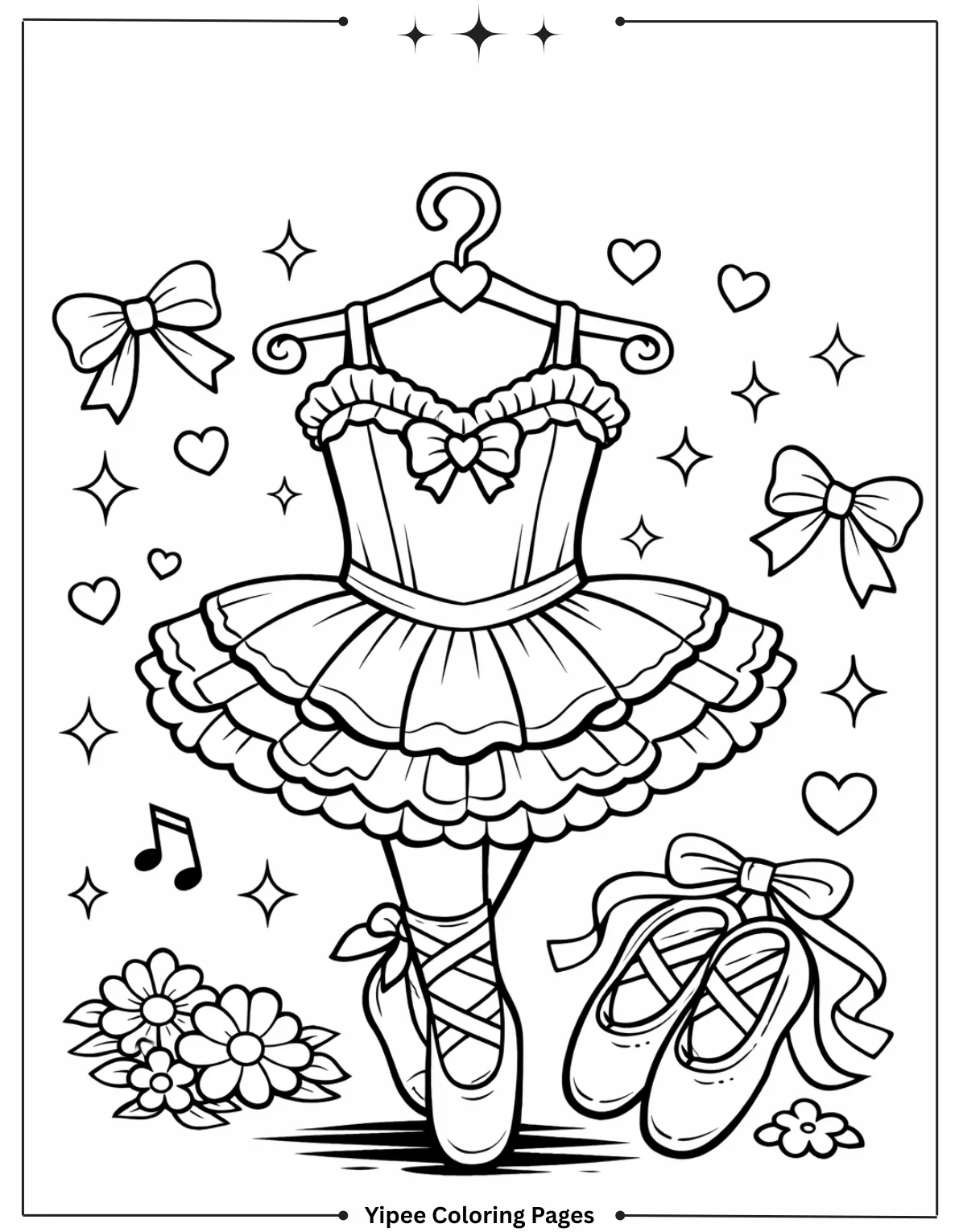 Adorable Ballerina Costume and Shoes Coloring Page