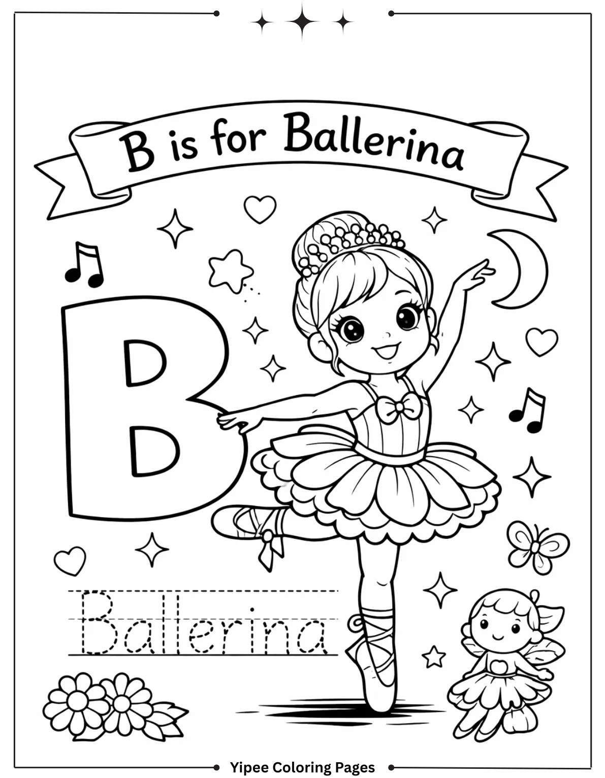 B is for Ballerina Educational Coloring Page