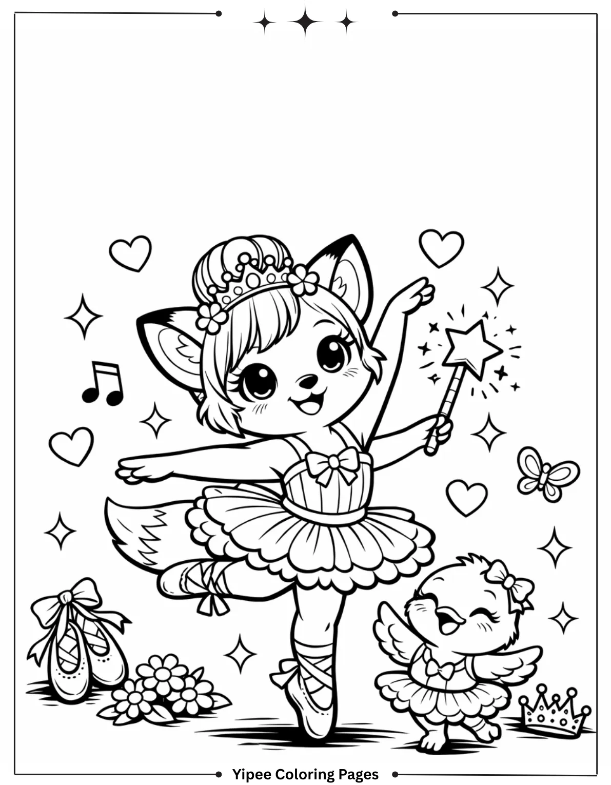 Ballerina Dancing with Adorable Baby Chick Coloring Page