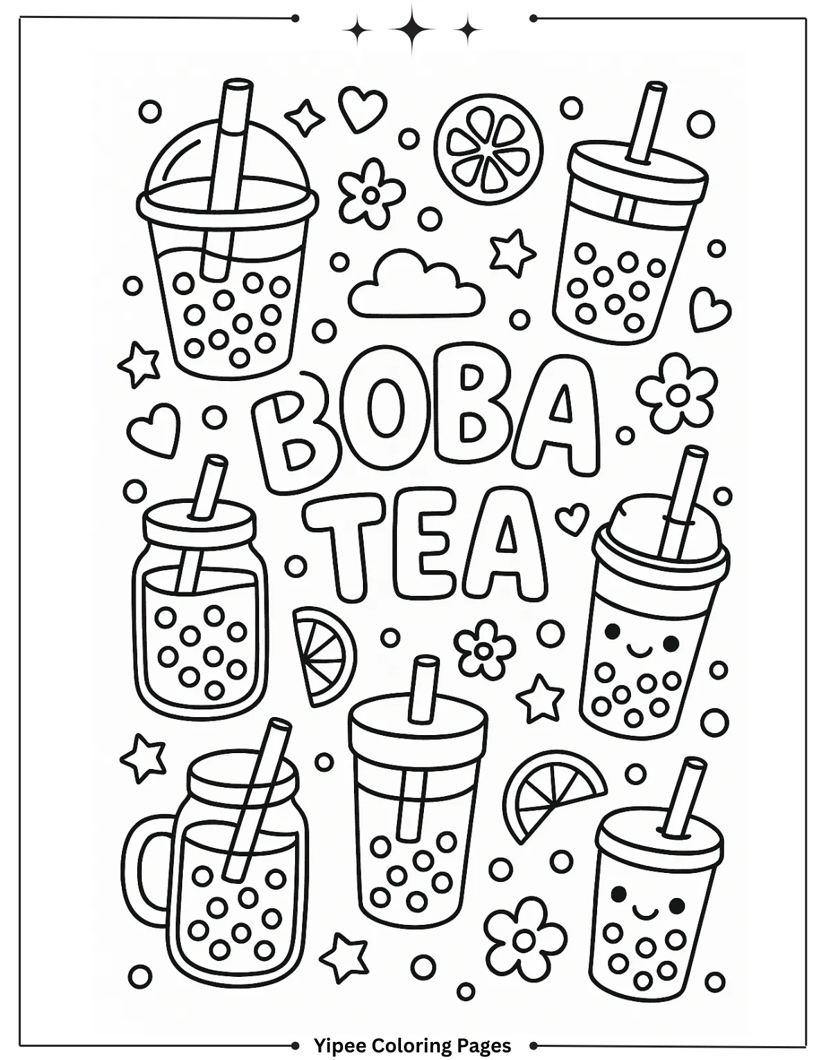 Boba Tea Doodle Page to Color