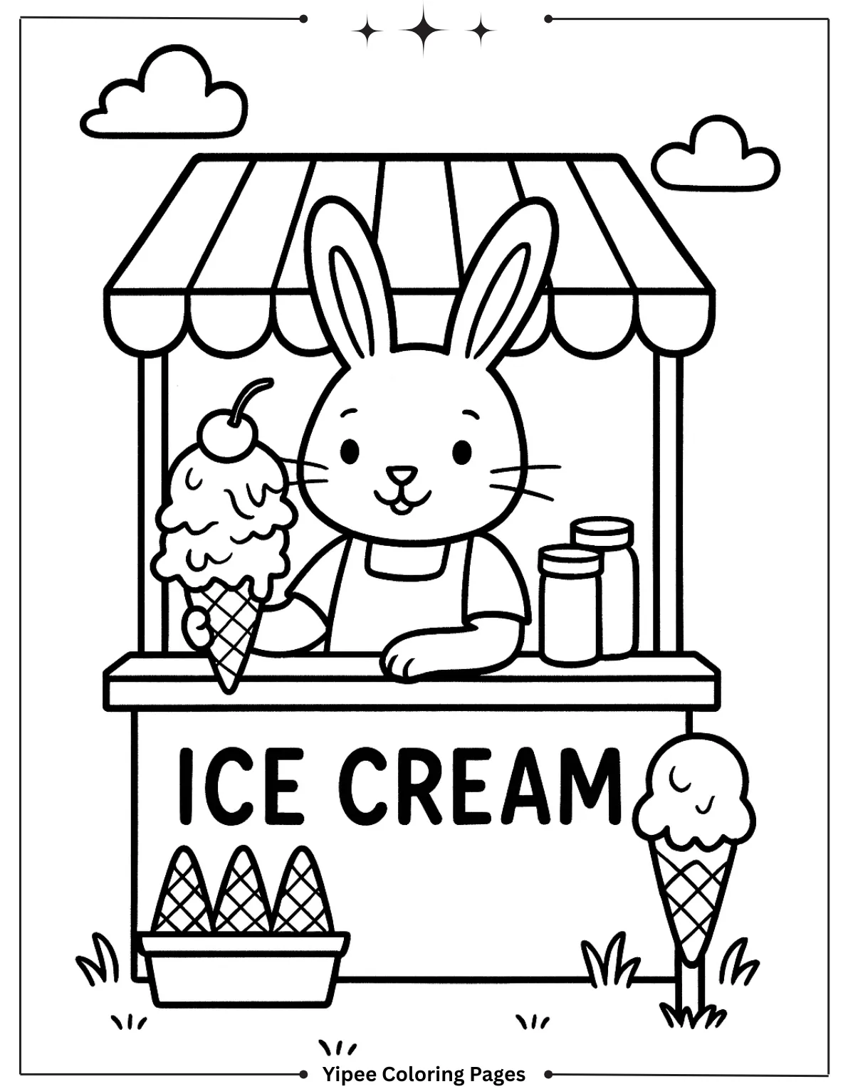 Bunny’s Ice Cream Stand Coloring Page