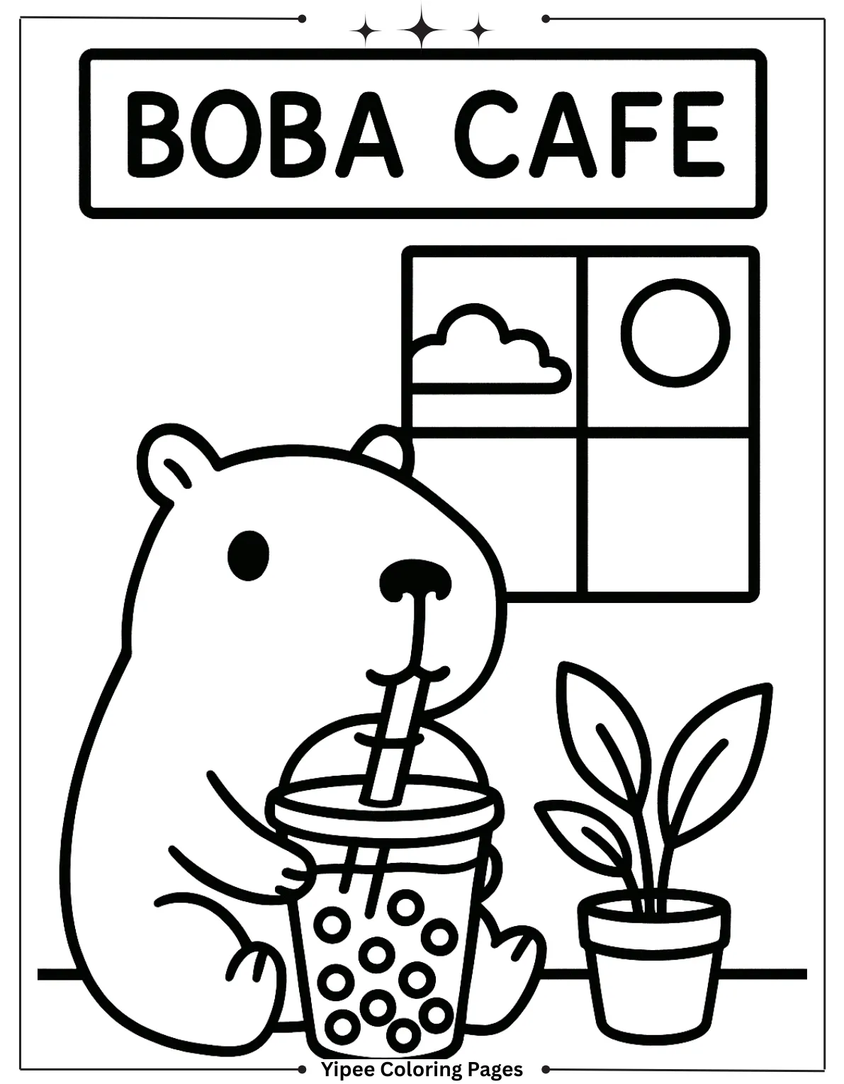 Capybara at Boba Cafe Coloring Sheet