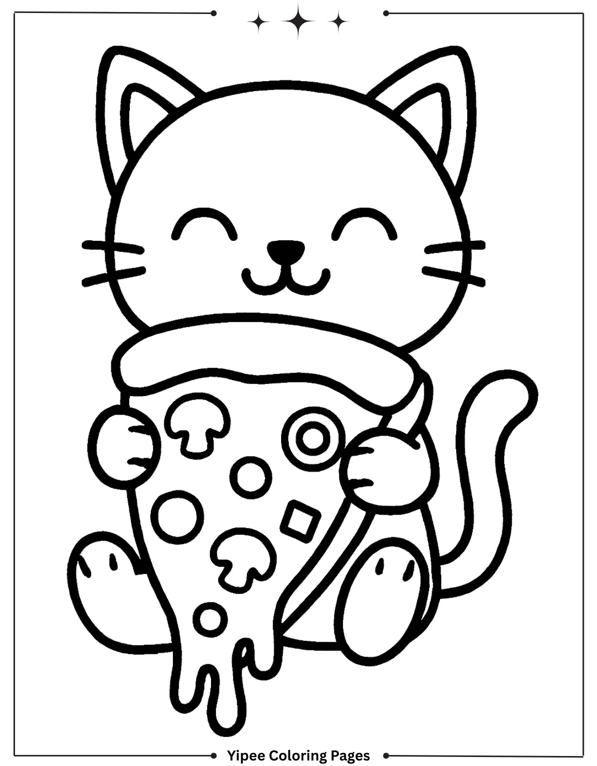 Cheesy Pizza Coloring Pages Everyone Will Love Yummy Cute Cat Holding Pizza Slice Coloring Page