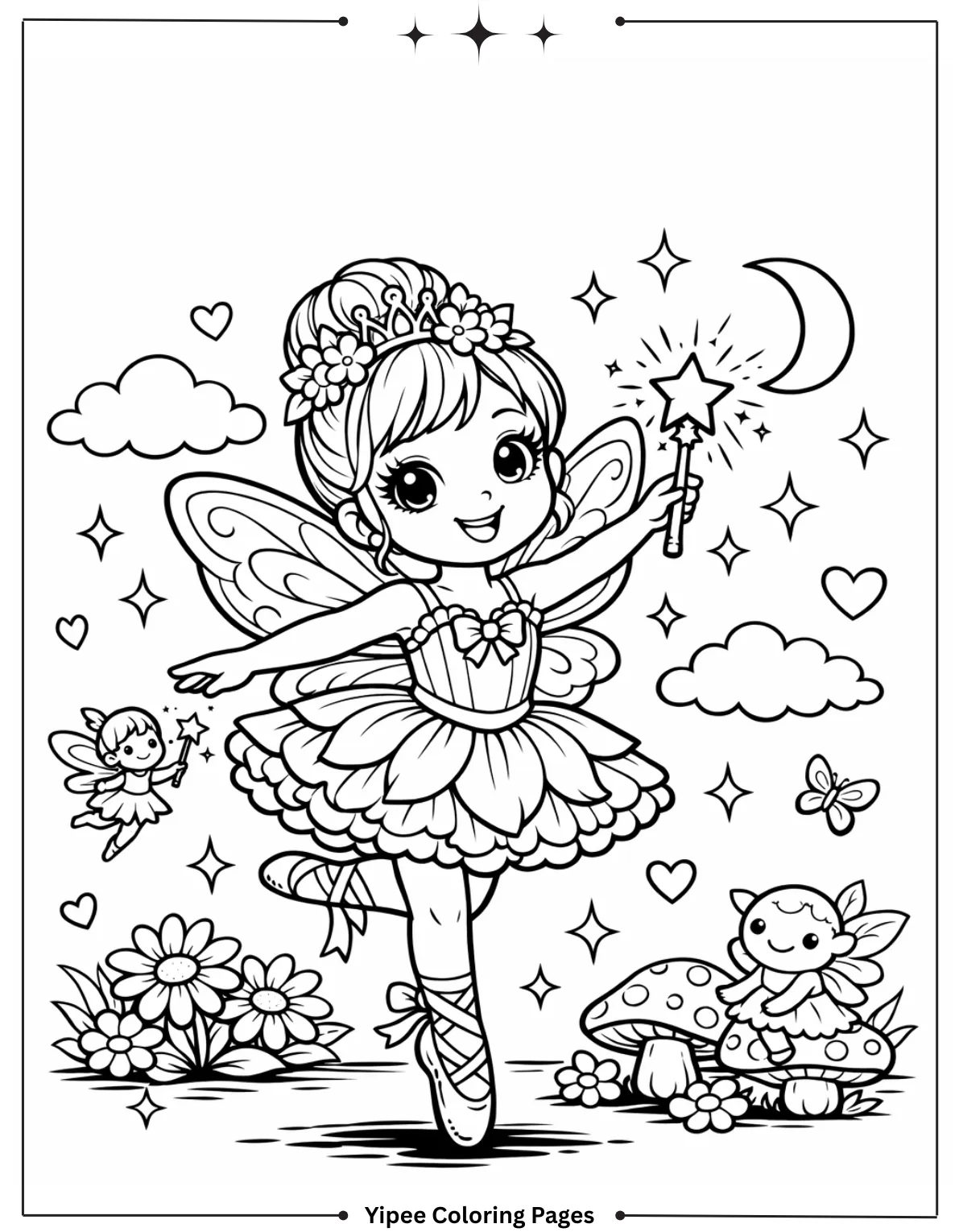 Cute Fairy Ballerina with Magic Wand Coloring Sheet