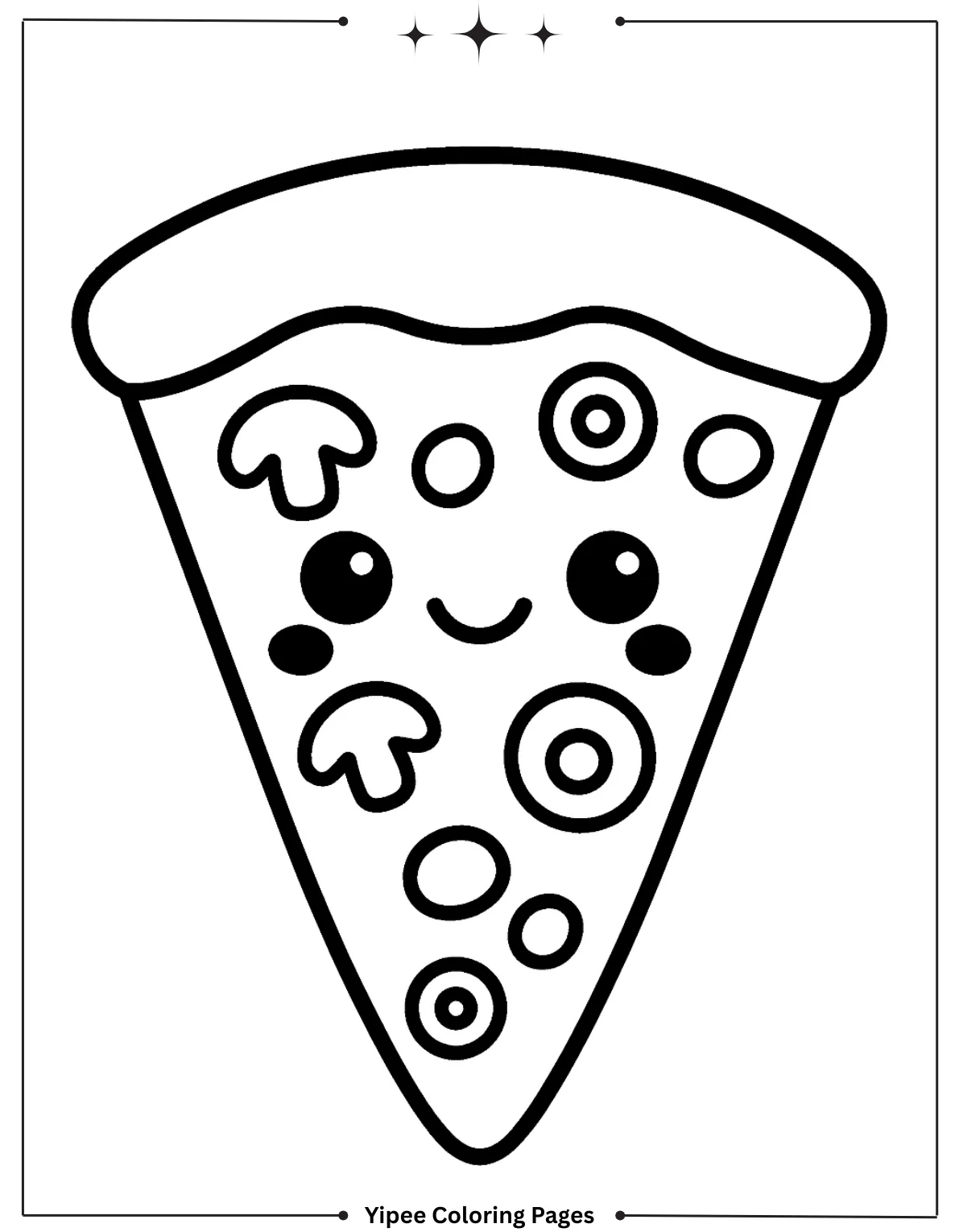 Cheesy Pizza Coloring Pages Everyone Will Love Yummy Cute Kawaii Pizza with Mushrooms, Pepperoni, and Olives Coloring Page