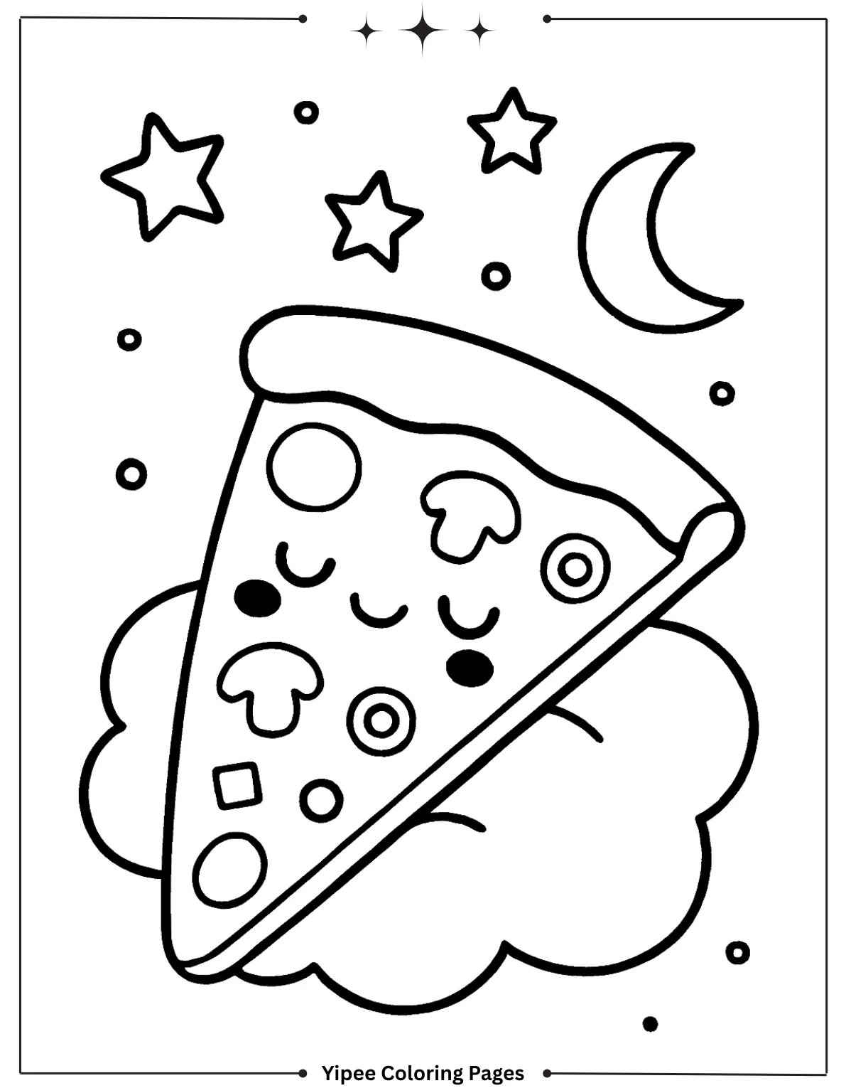 Cheesy Pizza Coloring Pages Everyone Will Love Yummy Cute Sleeping Pizza Dreaming in thr Stars Coloring Page
