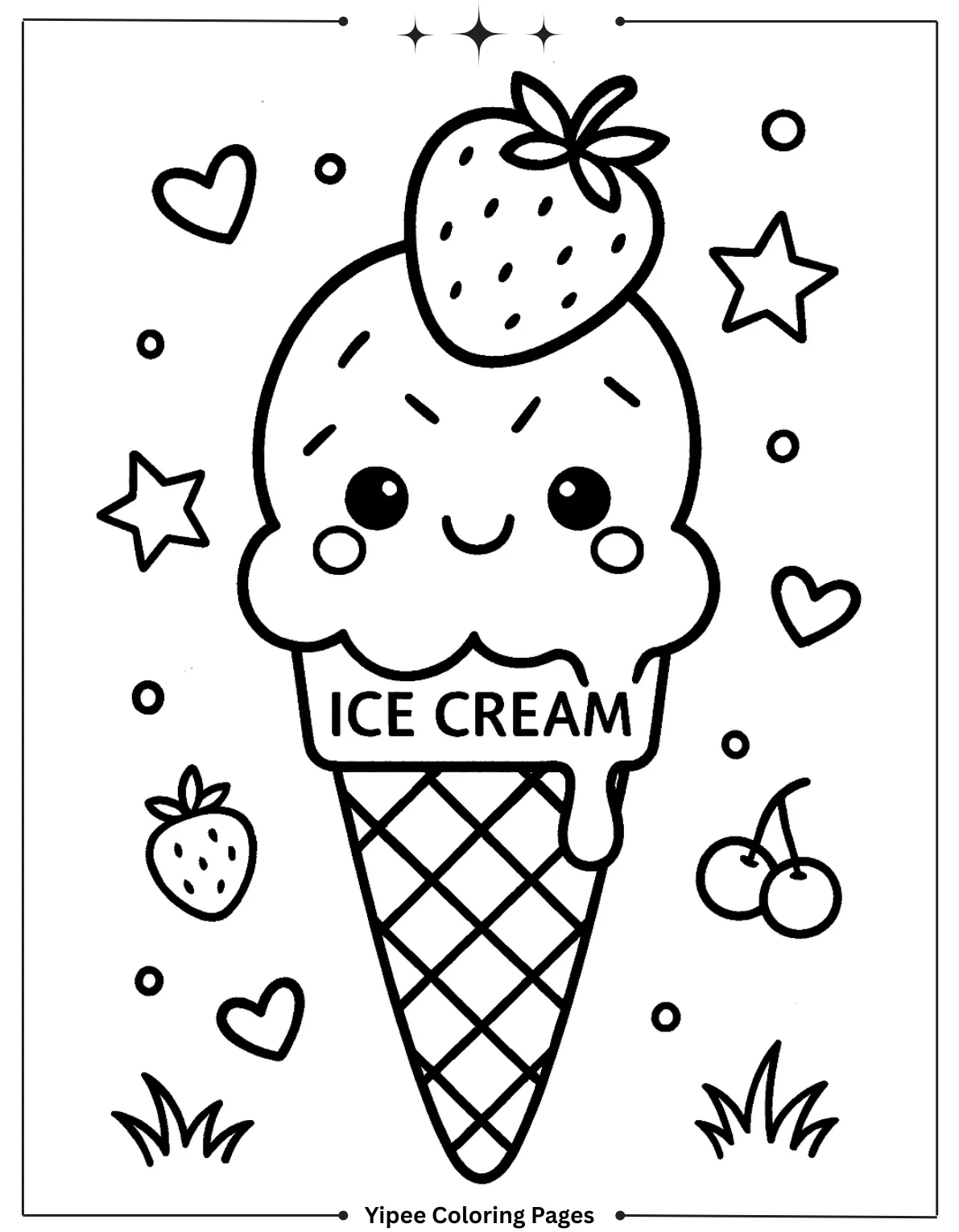 Cute Soft Serve Ice Cream Cone Coloring Sheet for Kids