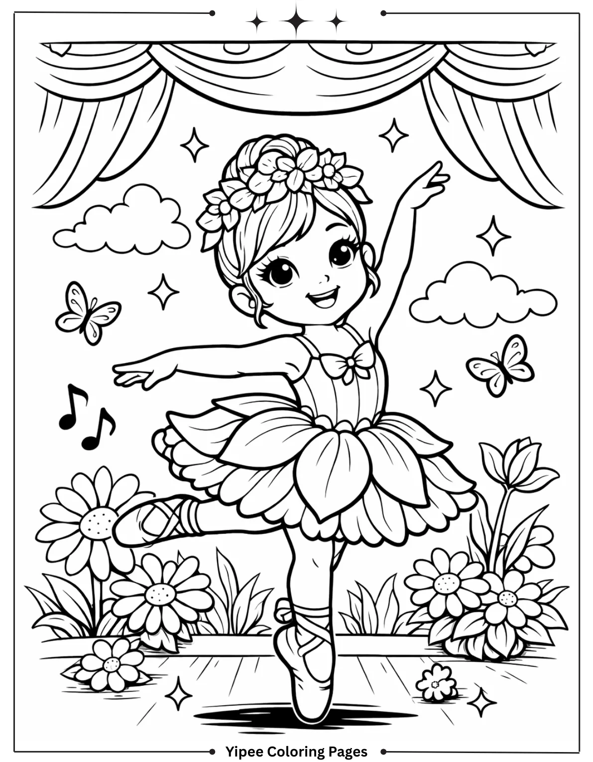 Easy to Color Ballerina in Pretty Tutu Coloring Page