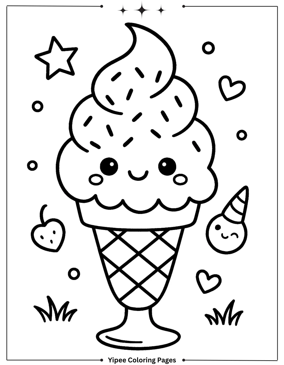 Kawai Shaped Ice Cream Scoop Coloring Sheet