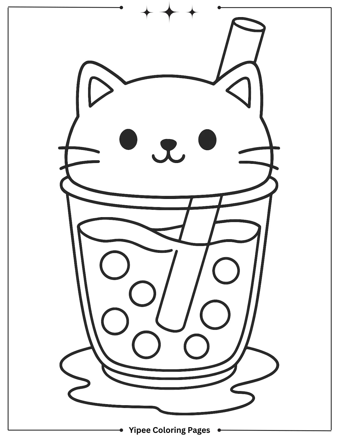 Kawaii Boba Cup with Cat Lid Coloring Page