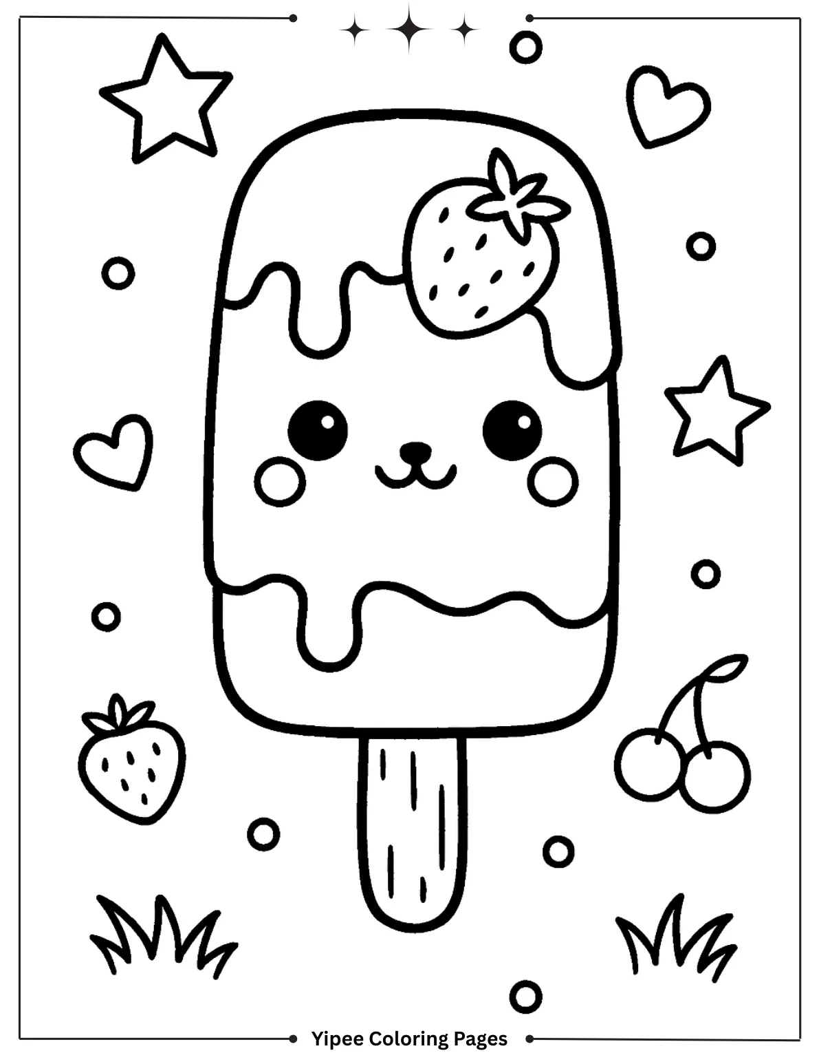 Kawaii Ice Cream Bar Coloring Sheet