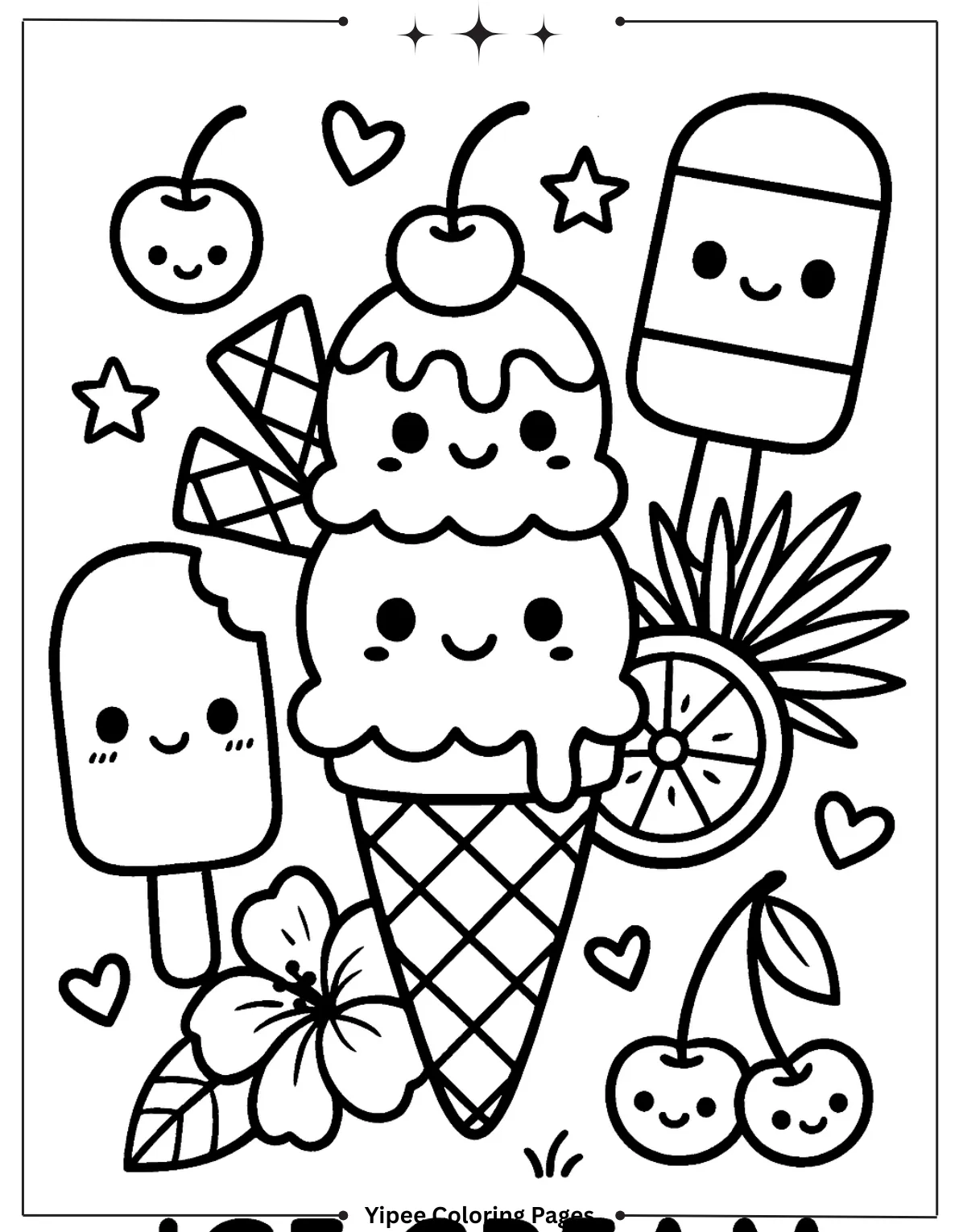 Kawaii Ice Cream Bars Coloring Sheet