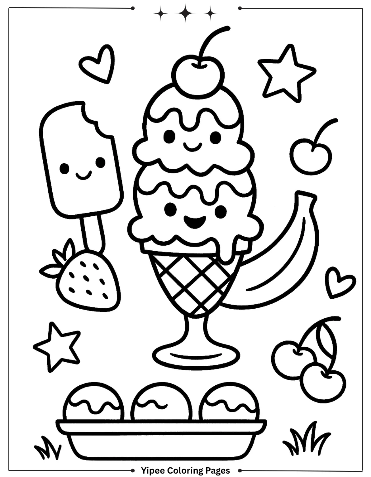 Metling Strawberry Ice Cream Cone Coloring Sheet