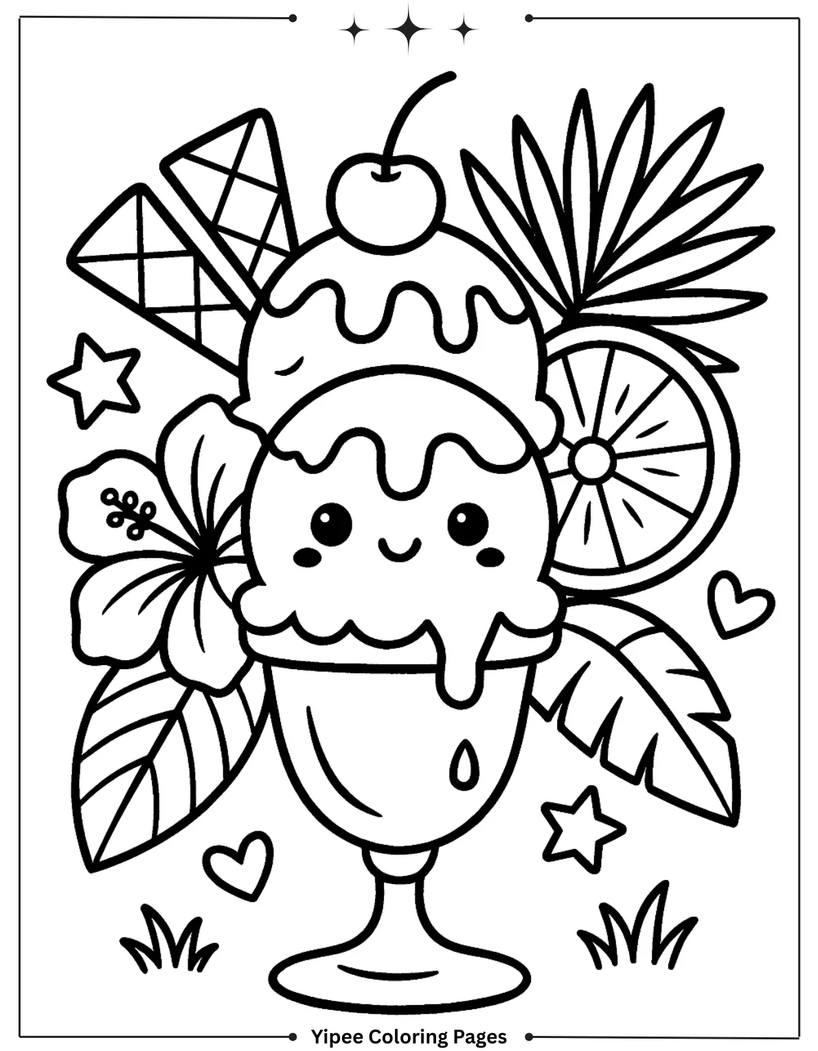 Two Scoop Sundae with Tropical Fruit Coloring Page