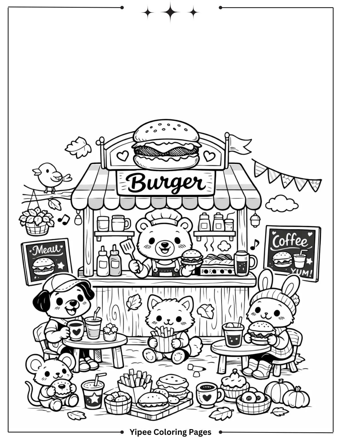Cute Burger Corner Coloring Page