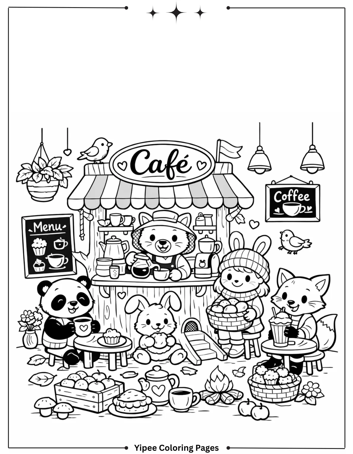 Cute Café Corner Coloring Page