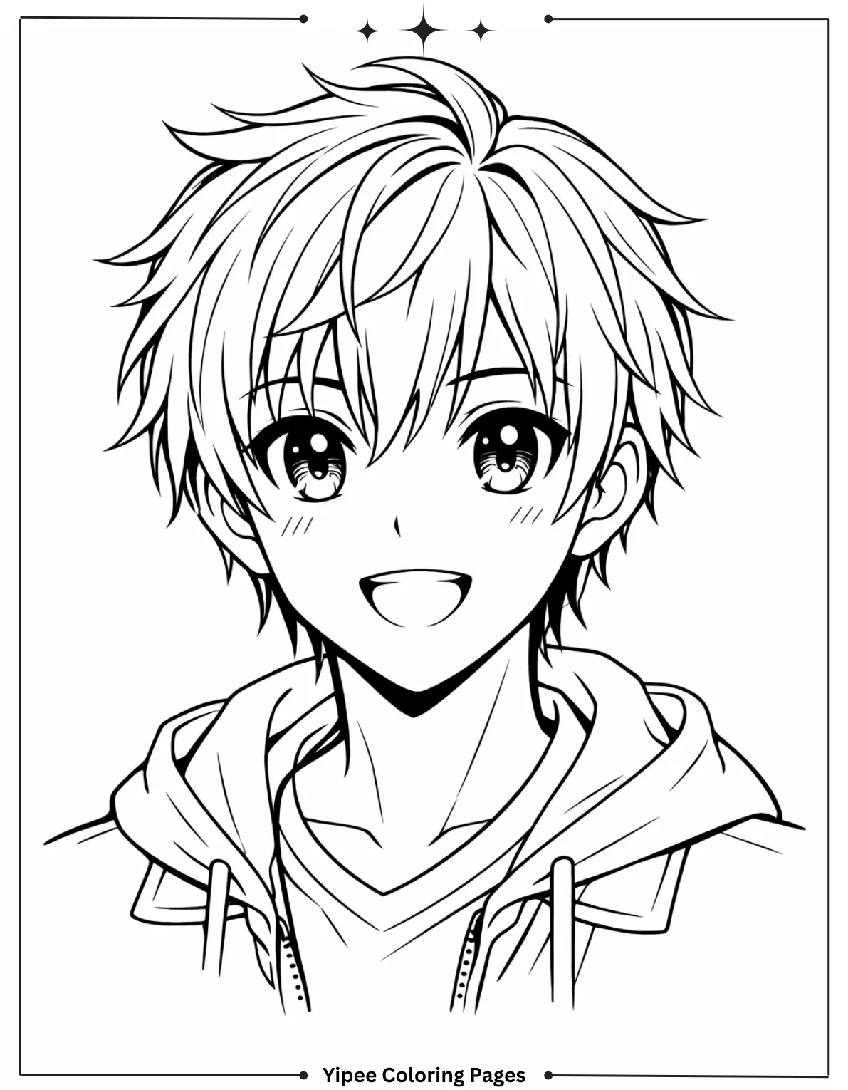 Headshot of boy anime coloring page
