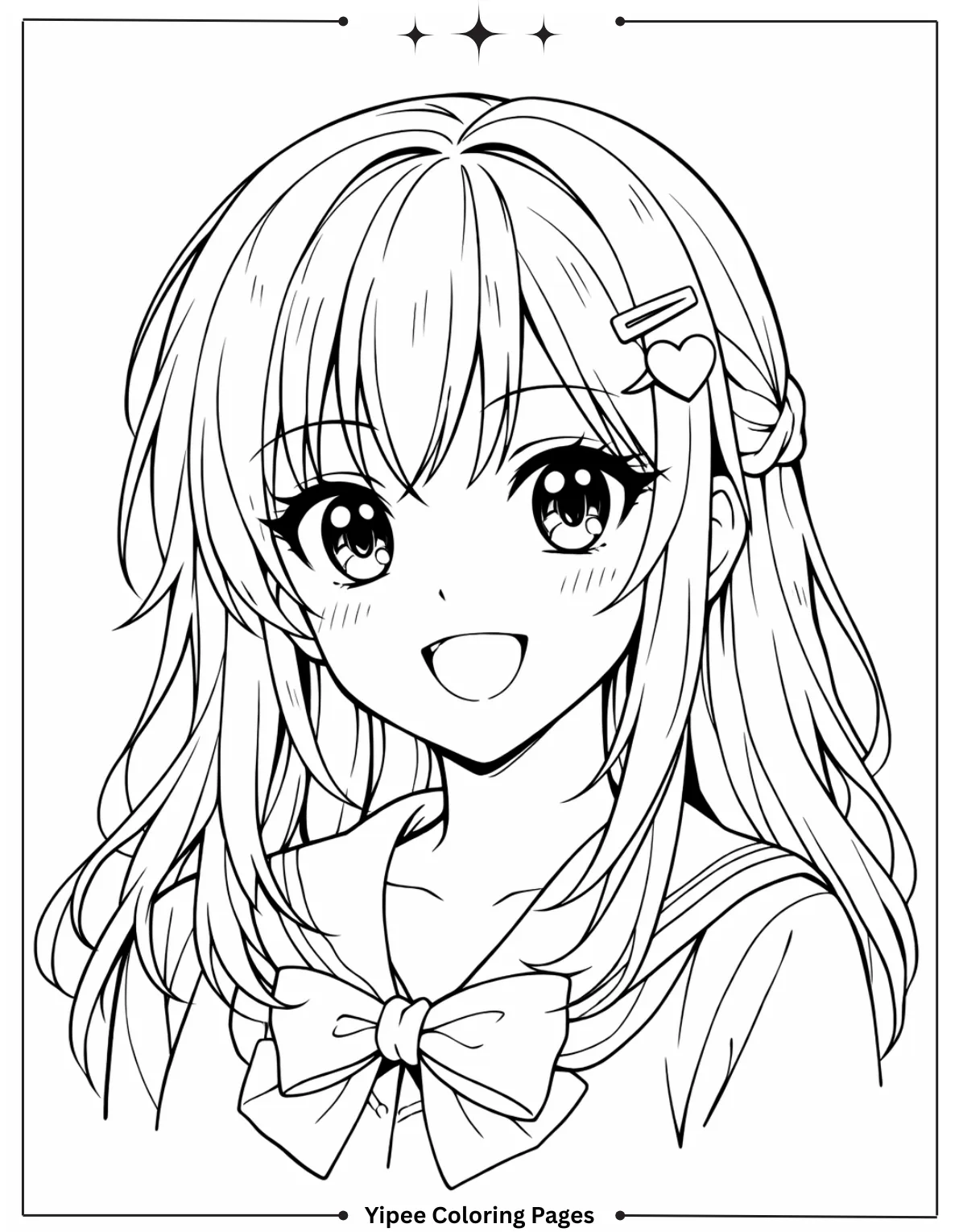 Headshot of girl anime coloring page